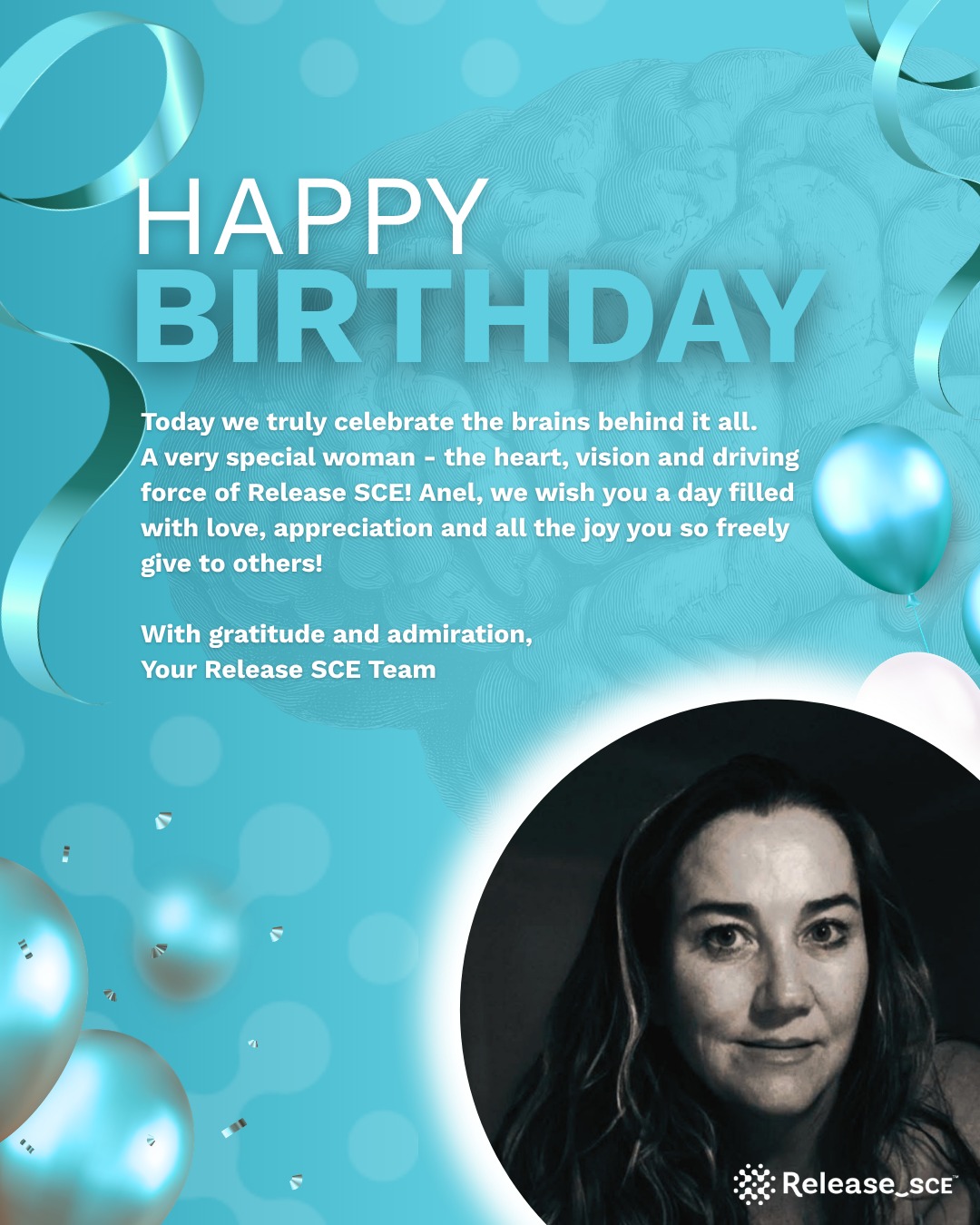 Today we truly celebrate the brains behind it all 🧠🎉 A very special woman…the heart, vision and driving force of Release SCE, Anél!
"Anél, your passion, dedication and unwavering belief in helping others live healthier, more fulfilled lives have shaped this brand into something far greater than just a product. You’ve built a community, a purpose and a legacy.
Your journey, your resilience, and the care you pour into everything you do continue to inspire everyone around you. Release SCE is what it is today because of your courage to start, your strength to grow and your love for people.
On your special day, we celebrate you, not just for what you’ve built, but for who you are. Wishing you a day filled with love, appreciation and all the joy you so freely give to others." - With gratitude and admiration, Your Release SCE Team 💙