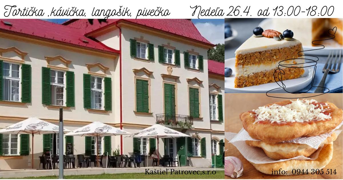 🌞 Nedeľa v Kaštieli Patrovec 🌞
V nedeľu 26.4.2026
pripravíme pre vaše mlsné jazýčky
mrkvovú tortičku 🍰a langoše 😋
Tešíme sa na Vás od 13:00 do 18:00