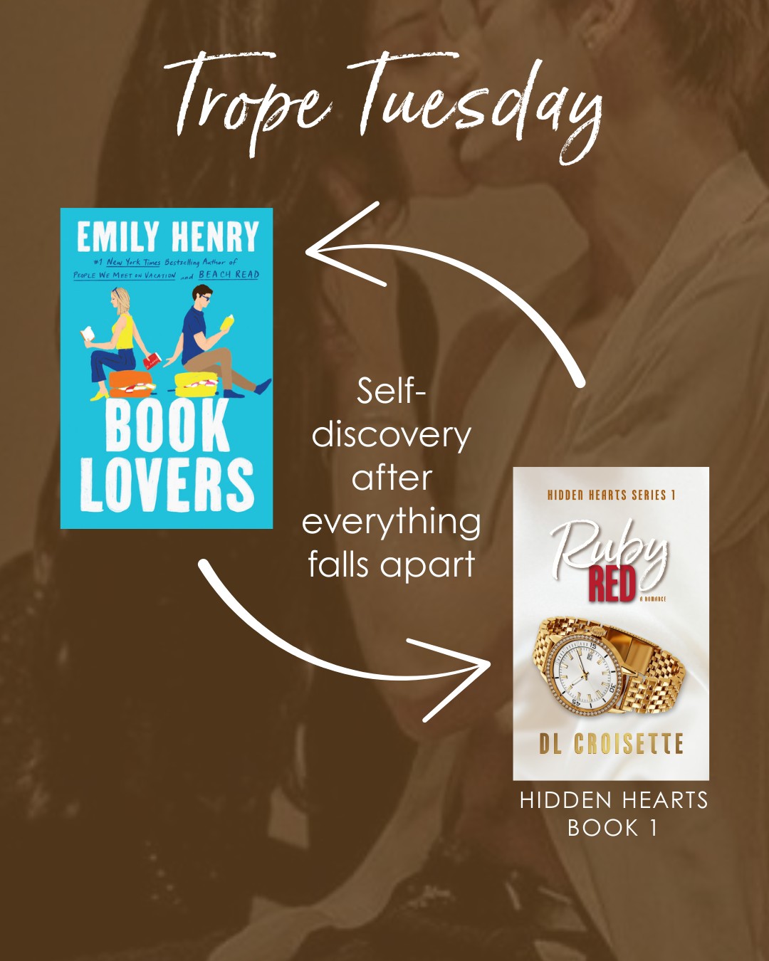 Trope Tuesday 💕 Self-discovery after everything falls apart.
If you devoured Book Lovers by Emily Henry for its sharp heart, personal reinvention, and “who am I when I stop performing?” energy, you’ll adore Ruby Red.
She thought losing her marriage meant losing herself.
Then the truth cracks her world open and she finally starts choosing her.
One new life. One new love. One identity she gets to build from scratch.
👉 Tell me: do you love a reinvention arc in romance, yes or YES?
#dlcrosiette #hiddenheartsseries