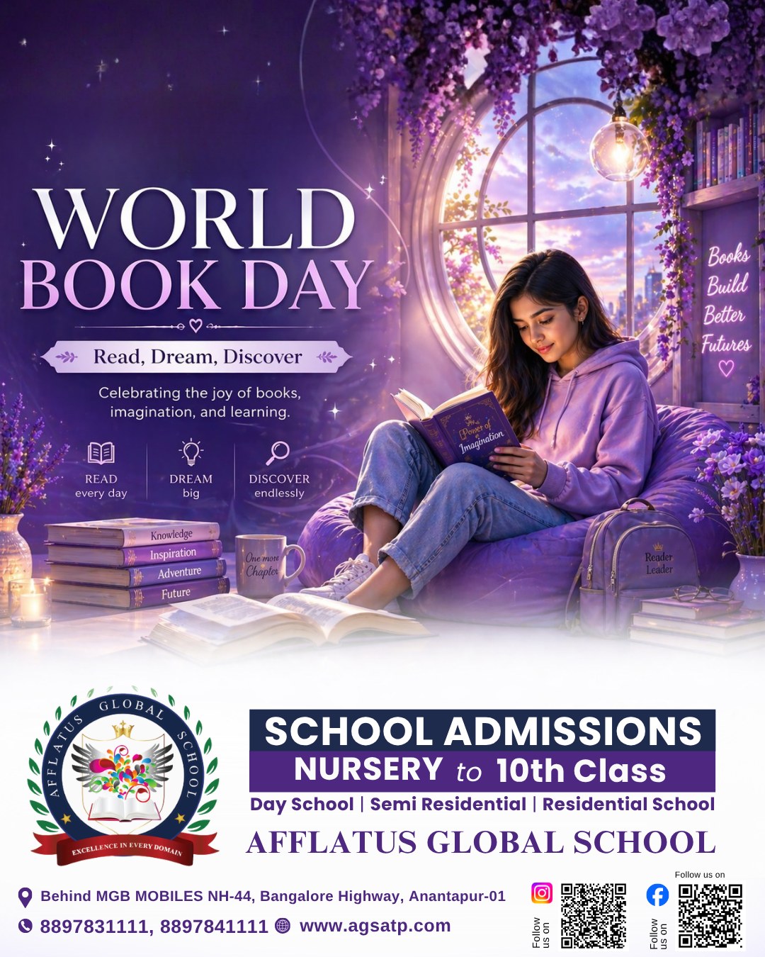 World Book Day reminds us that every page builds confidence, creativity, and a brighter future. Admissions now open at Afflatus Global School from Nursery to 10th Class. Enroll today and give your child the power to learn, dream, and discover.