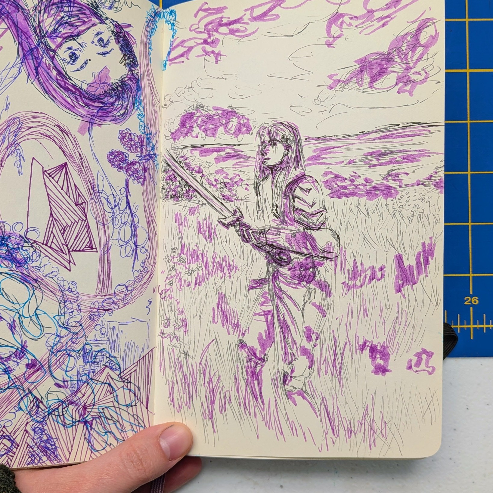 Most finished pieces start with a sketch or a practice piece, something to get the idea down whether its on canvas or paper. Here you can see two different versions of sketchy prepwork. The finished piece is worth the time it takes to prep! #creativework #sketch #btsart #cccaldwellart #theepiccontd