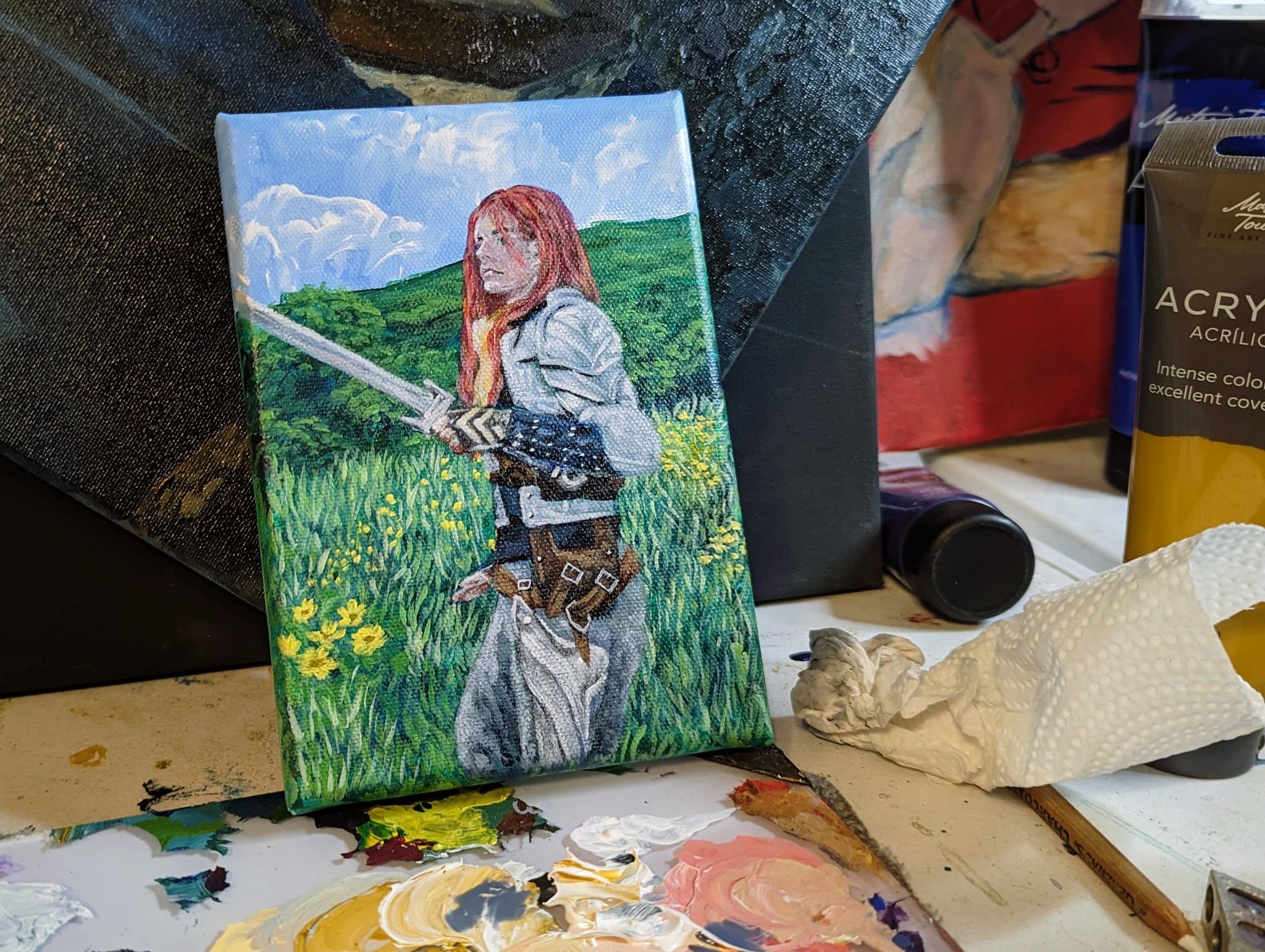 Most finished pieces start with a sketch or a practice piece, something to get the idea down whether its on canvas or paper. Here you can see two different versions of sketchy prepwork. The finished piece is worth the time it takes to prep! #creativework #sketch #btsart #cccaldwellart #theepiccontd