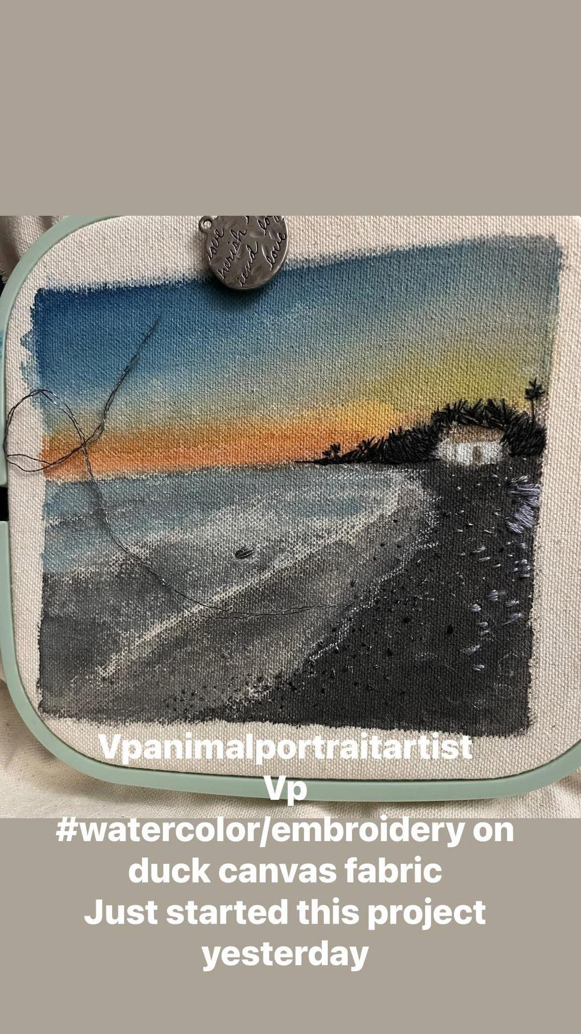 Just started this watercolor/embroidery project yesterday. I’m hoping to be done by Monday.