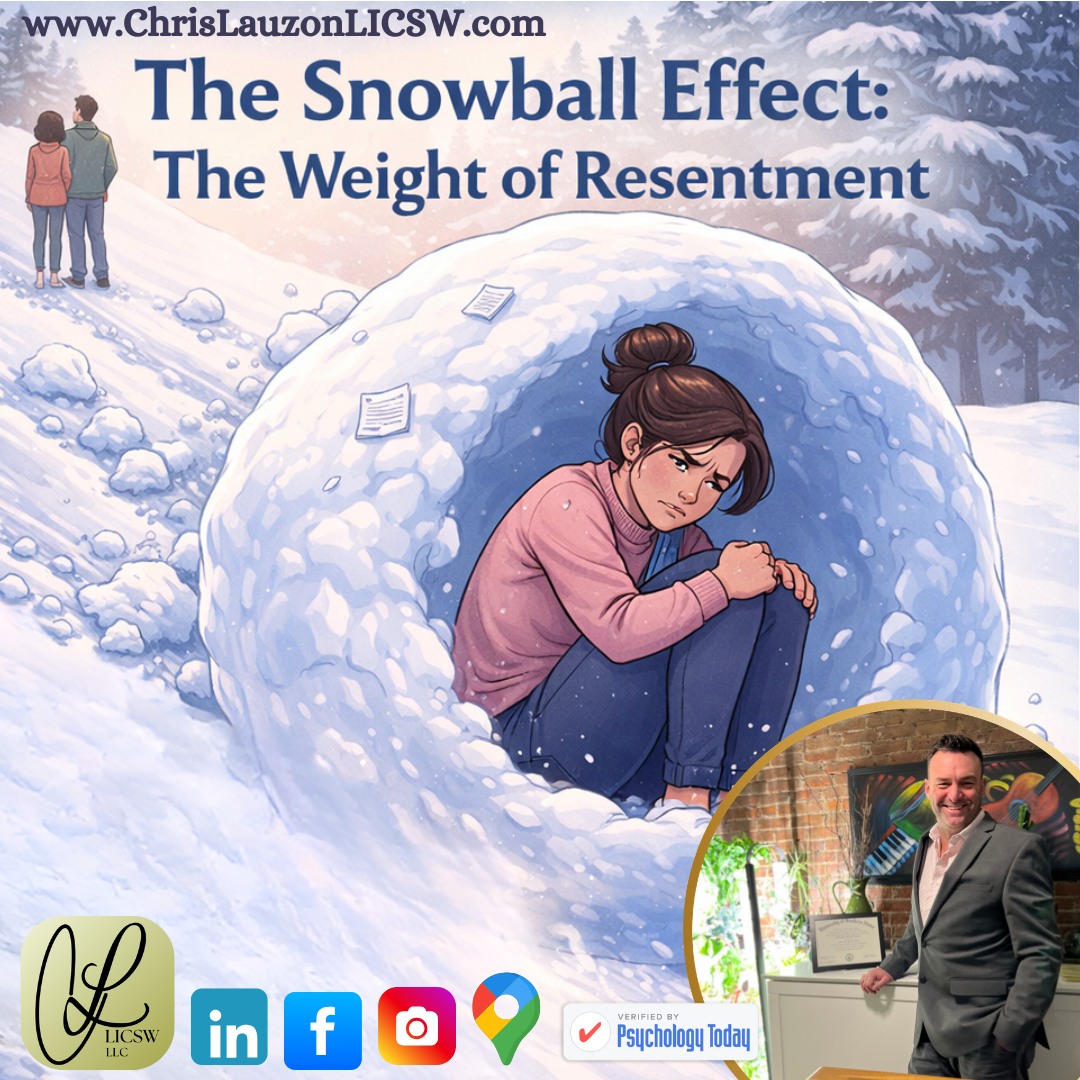 NEW BLOG POST - Check It Out - LINK IN BIO
Welcoming New Clients - Accepting Blue Cross, United, Point 32, & More
Flexible Support, 70 Hours Weekly, 7am to 10pm
The Snowball Effect: The Weight of Resentment
There’s a quiet moment most of us recognize—though we don’t always name it. It’s the pause after something small stings. A comment, a tone, a forgotten gesture. In that moment, we have a choice: speak, or store.
Too often, we store.
And that’s where the snowball begins.
Resentment rarely starts as something large or overwhelming. It begins as a handful of snow; light, manageable, even dismissible. We tell ourselves:
“It’s not worth bringing up.”
“I don’t want to start anything.”
“I’ll let it go.”
Chris Lauzon, LICSW
Therapist
Boston, MA
