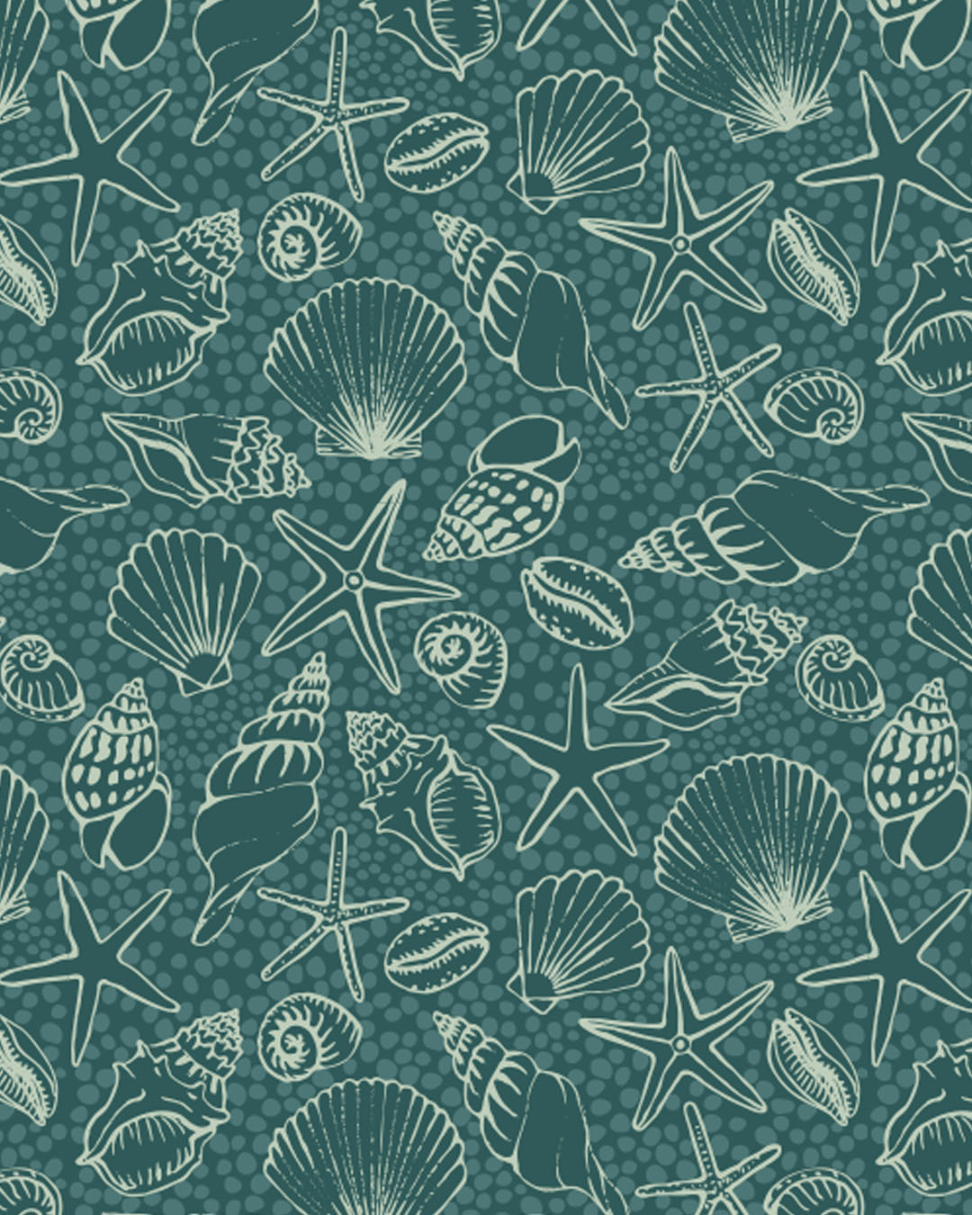 Here's the second colourway of my starfish and seashells fabric. Since the original pattern used lighter, softer colours, I wanted to make a bolder, darker version to contrast it. My son said it made him think of the ocean at night.