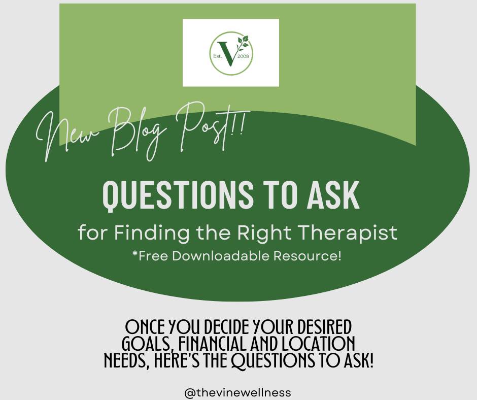 Finding the right therapist can feel overwhelming! With so many options and choices, how does one find the right person to begin or continue their healing process? Take a look at our newest blog post to set you in the right direction.
🙌🏼www.thevinewellness.com/blog
💻www.thevinewellness.com or Link in Bio!👆🏼
📞210.490.4419