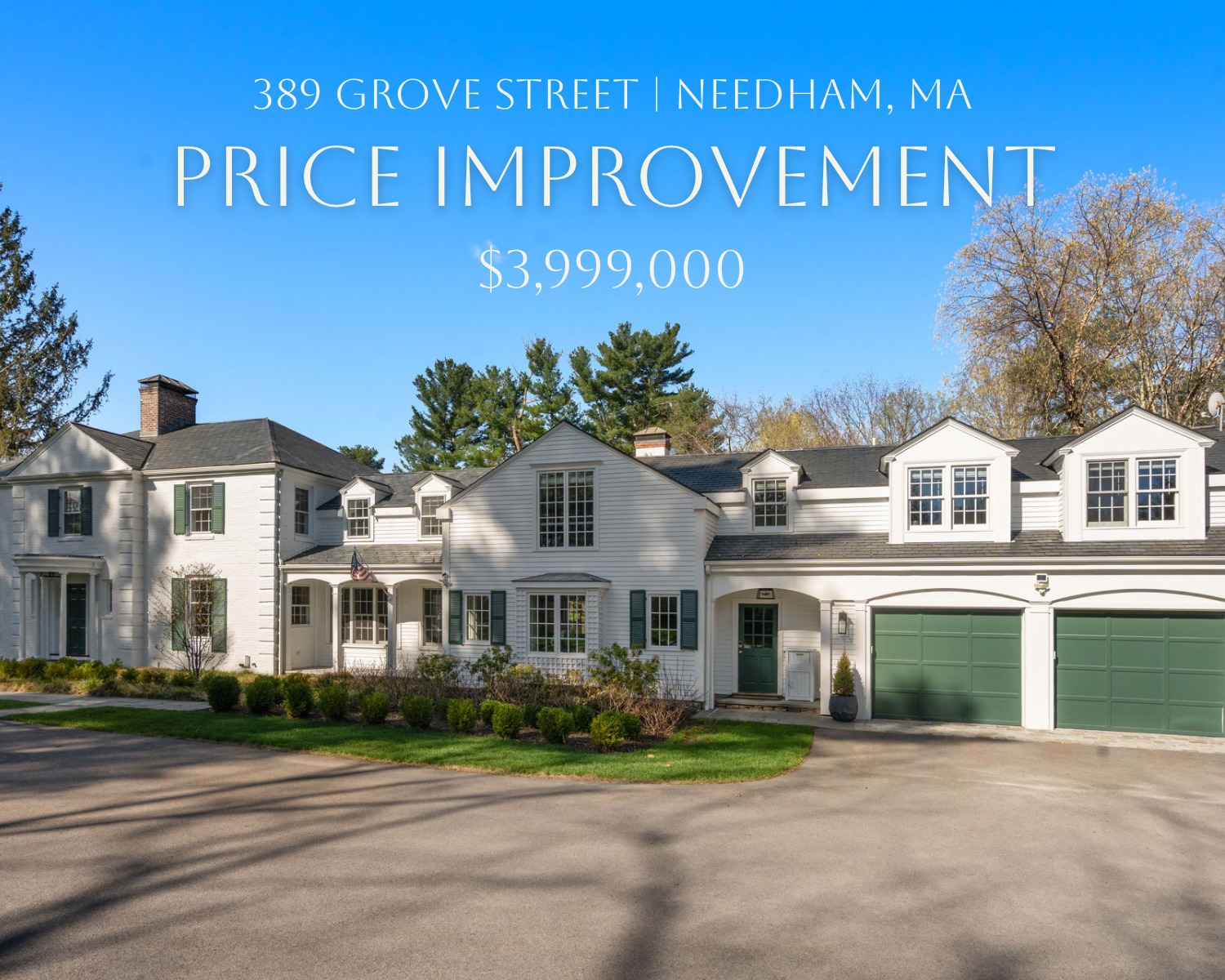 389 Grove Street | Price Improvement
Now offered at $3,999,000
A meaningful adjustment for a home that offers something truly rare. Privacy, scale, and a setting that is hard to replicate and yet so close to everything.
Set on 1.87 acres near the Needham-Wellesley line, this is a property best experienced in person to fully appreciate the land, the light, and the feeling of the home.
Join us this weekend:
Saturday 4/25 | 1:00pm–2:00pm
Sunday 4/26 | 11:30am–12:30pm
Private showings are also easy to arrange at a time that works for you.
📲 Shereen Berlin | (617) 799-8150
📲 Jenna Levin | (617) 970-5144
We would love to welcome you. 🤍
