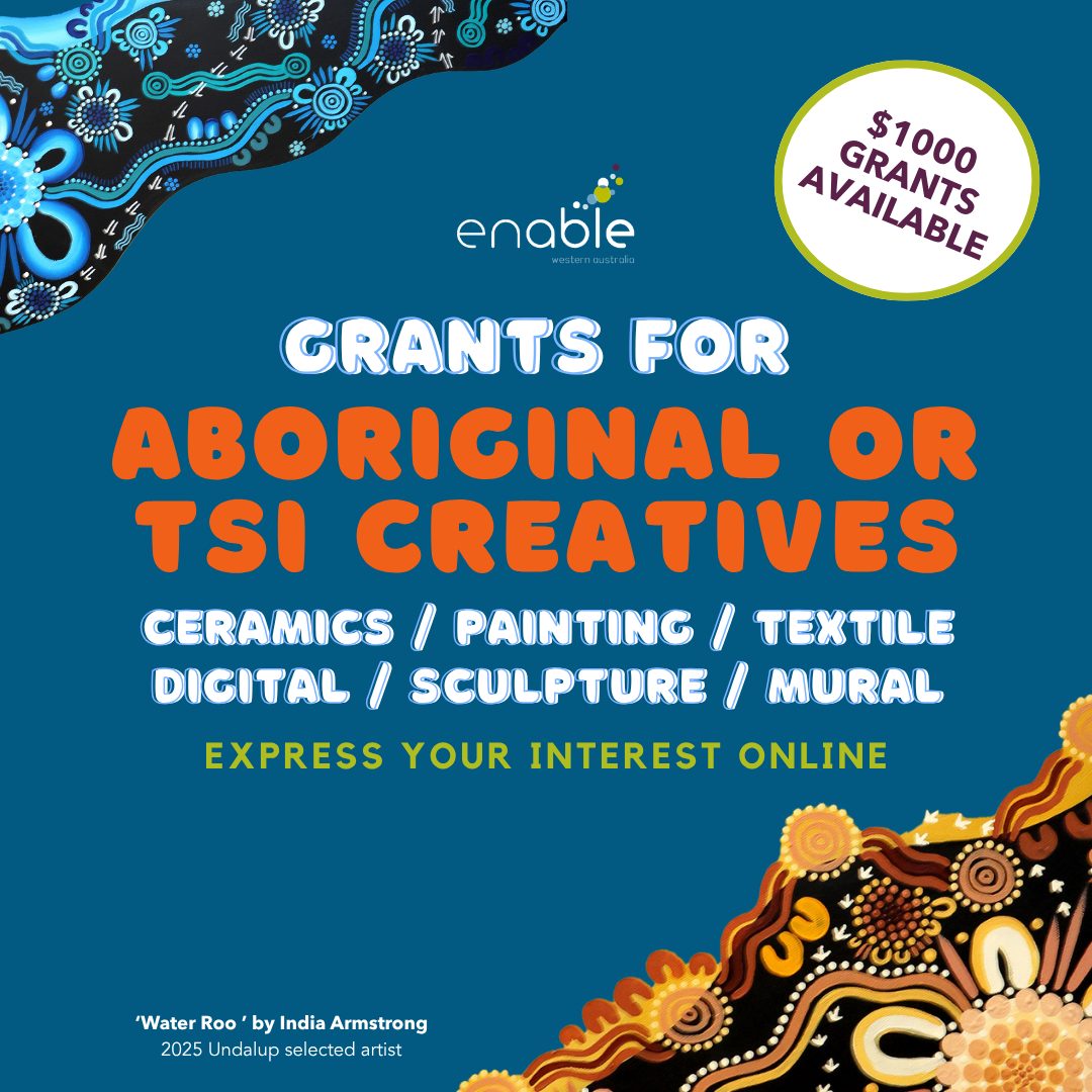 ⚫️🟡🔴 EXPRESSIONS OF INTEREST OPEN 🔴🟡⚫️
We’re offering 4 x $1,000 grants for Aboriginal and Torres Strait Islander creatives.
If you have an artwork or concept to bring to life, we’d love to see your submission.
Your piece could be in the form of:
✨ Ceramics
✨ Sculpture
✨ Digital art
✨ Textile
✨ Painting
✨ Illustration
✨ Mosaic
✨ Woodwork
We welcome submissions that reflect your story, your Country, or Enable WA's values in a way that feels true to you.
👉 APPLY HERE: https://www.enablewa.org.au/creative-submissions
#NDISAustralia #DisabilityWA #AlliedHealth #SupportWork #SupportWorkers #ServiceCoordination #NDISPlans #SpeechPathology #SpeechTherapy #NDIS #OccupationalTherapy #OccupationalTherapists #PBS #PositiveBehaviourSupport #EnableWA