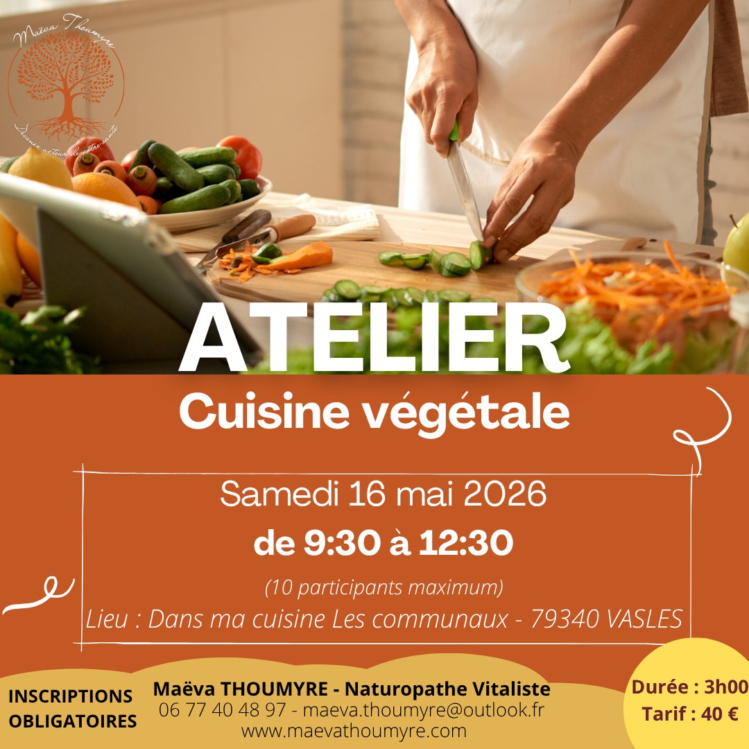 L'alimentation est un des 1er facteurs de maladie. Une alimentation transformée, pauvre en vitamines et minéraux, riche en sucre, en additifs et colorants...
L'industrialisation a permis d'alimenter toute la population, mais aujourd'hui le rôle principal des aliments est oublié.
Le rôle 1er de l'alimentation devrait être de venir nourrir profondément nos cellules et d'apporter à notre corps tous les minéraux, les vitamines, dont il a réellement besoin 😊.
Venez cuisiner avec moi et réaliser 3 recettes saines, gourmandes 😋 et faciles.
Nous en profiterons pour reprendre les bases d'une alimentation nutritive pour combler les carences et aider le corps à digérer facilement.
➡️ Atelier sur inscription et places limitées (oui je n'ai pas une cuisine extensible 😁)
✨ Je suis Maëva, Naturopathe et spécialisée dans les troubles digestifs et hormonaux et je t'aide à devenir acteur/actrice de ta santé ✨
#ateliercuisinev #cuisinevégétale #crusinesanté #naturopathedeuxsevres