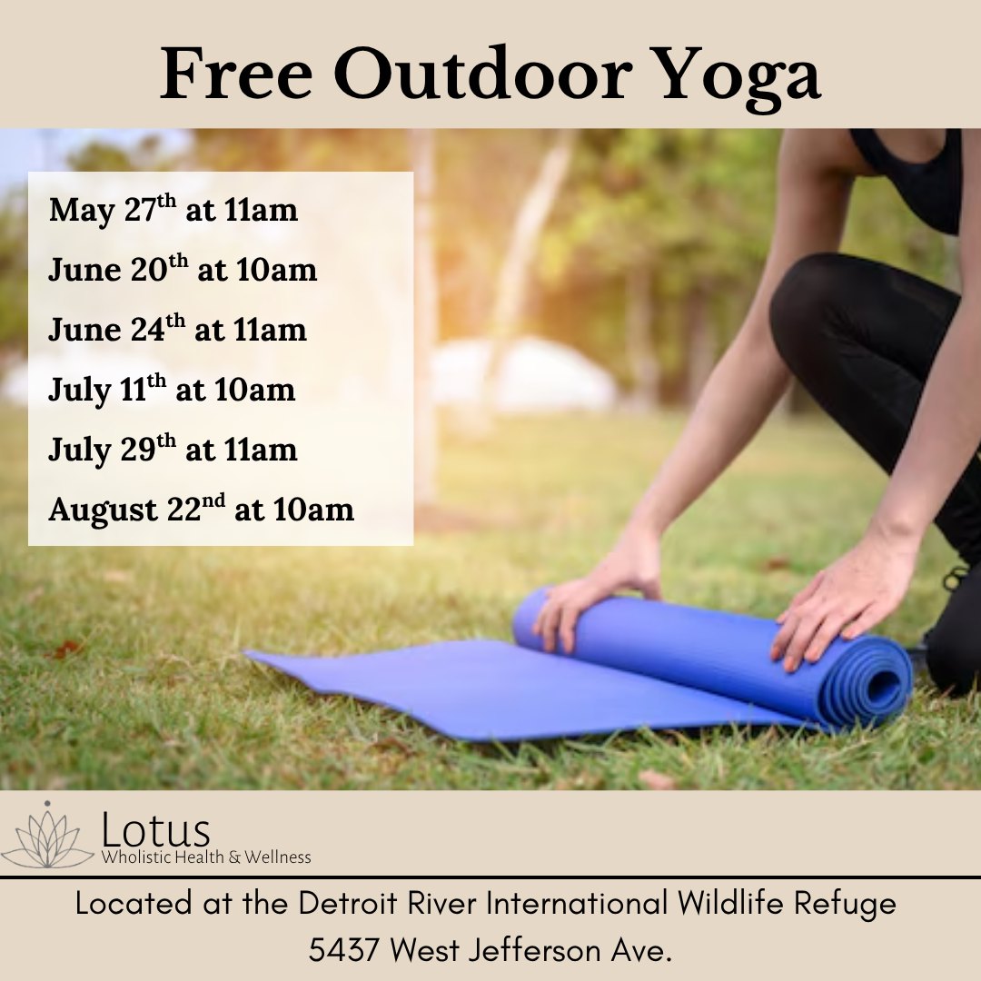 Save the dates for Free Outdoor Yoga 🌳☀️🧘
All skill levels are welcome for free outdoor yoga at the Detroit River International Wildlife Refuge. Breathe in the fresh air and relax in nature with Jennifer and Jill this spring and summer season.
#Lotuswholistictherapy #lotuswholistichealthandwellness #awakendiscoverthrive #TrentonMI #massage #reiki #yoga #wellness #downrivermimassage #downrivermi #outdoor #health #flowyoga #free