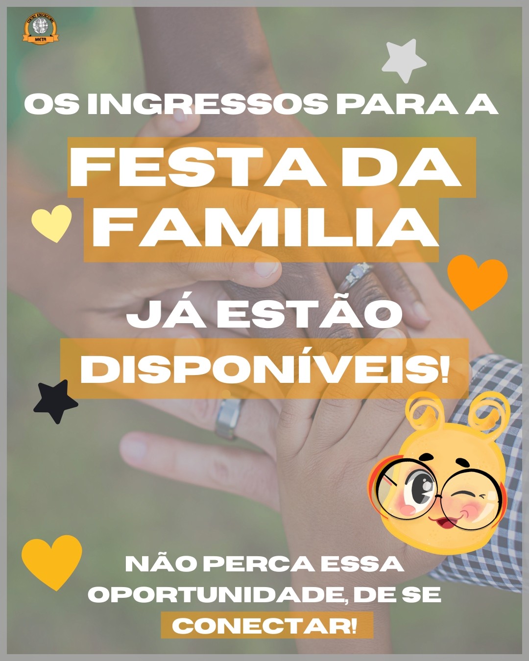 Nossa festa da família já está com data, local definidos e ingressos disponíveis!
Reserve o dia 04 de julho para viver momentos especiais ao lado de quem você ama, com comidas deliciosas, brincadeiras e muitas surpresas!
Ficou interessado(a)? Procure a nossa secretaria e garanta seu ingresso! 🐝