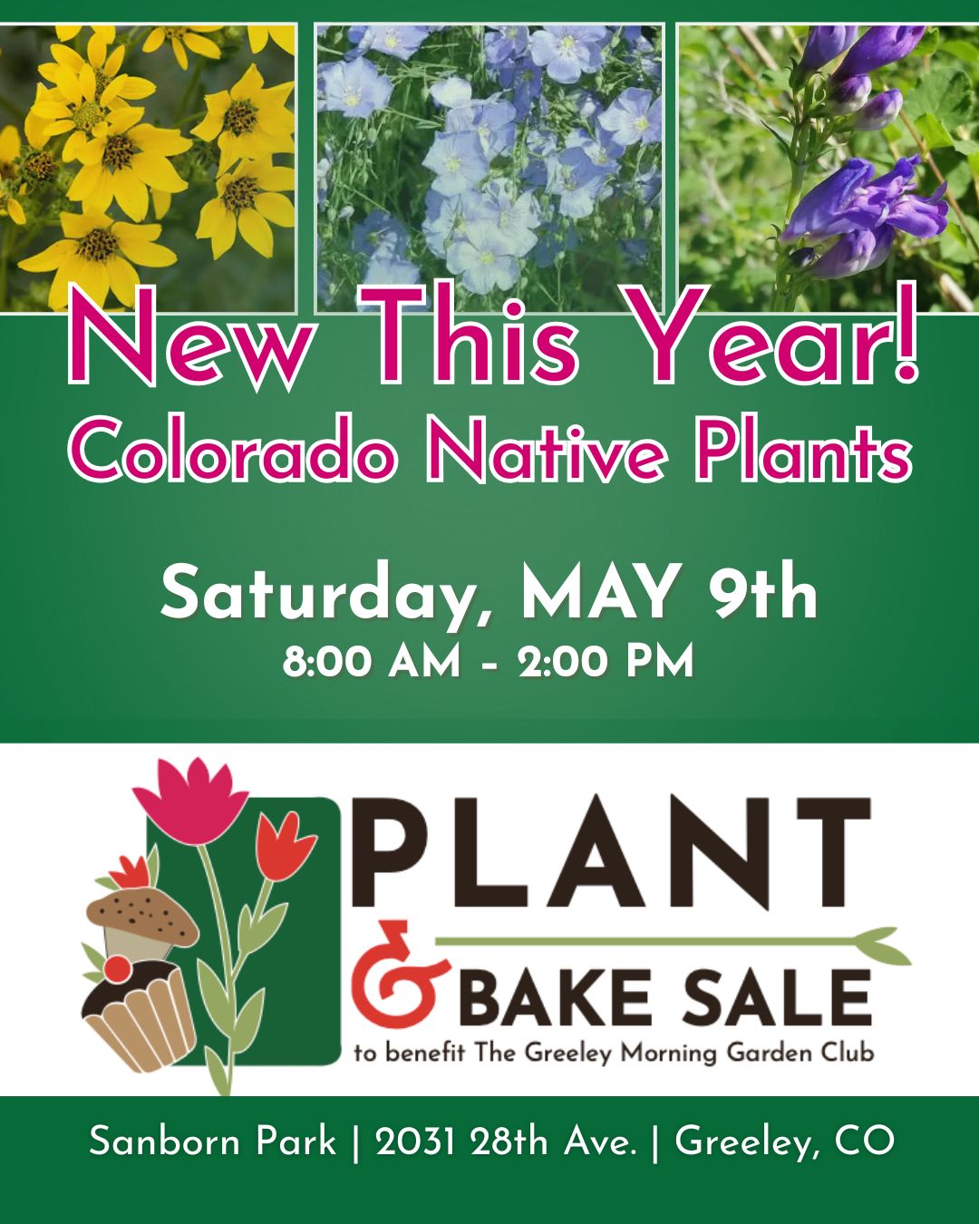 🌿 NEW This Year: Colorado Native Plants! 🌿
For the first time this year, the Greeley Morning Garden Club Plant & Bake Sale will feature a special selection of Colorado Native Plants!
Native plants are a beautiful way to garden smarter—built for our dry climate, with deep roots that need less water and less maintenance once established. They help support pollinators, thrive in Colorado soil, and bring lasting beauty to your landscape.
Come shop perennials, annuals, vegetables, baked goods, locally made gifts, and now - our very first native plant table!
📅 Saturday, May 9
⏰ 8 AM – 2 PM
📍 Sanborn Park
Come early! Favorites go fast!