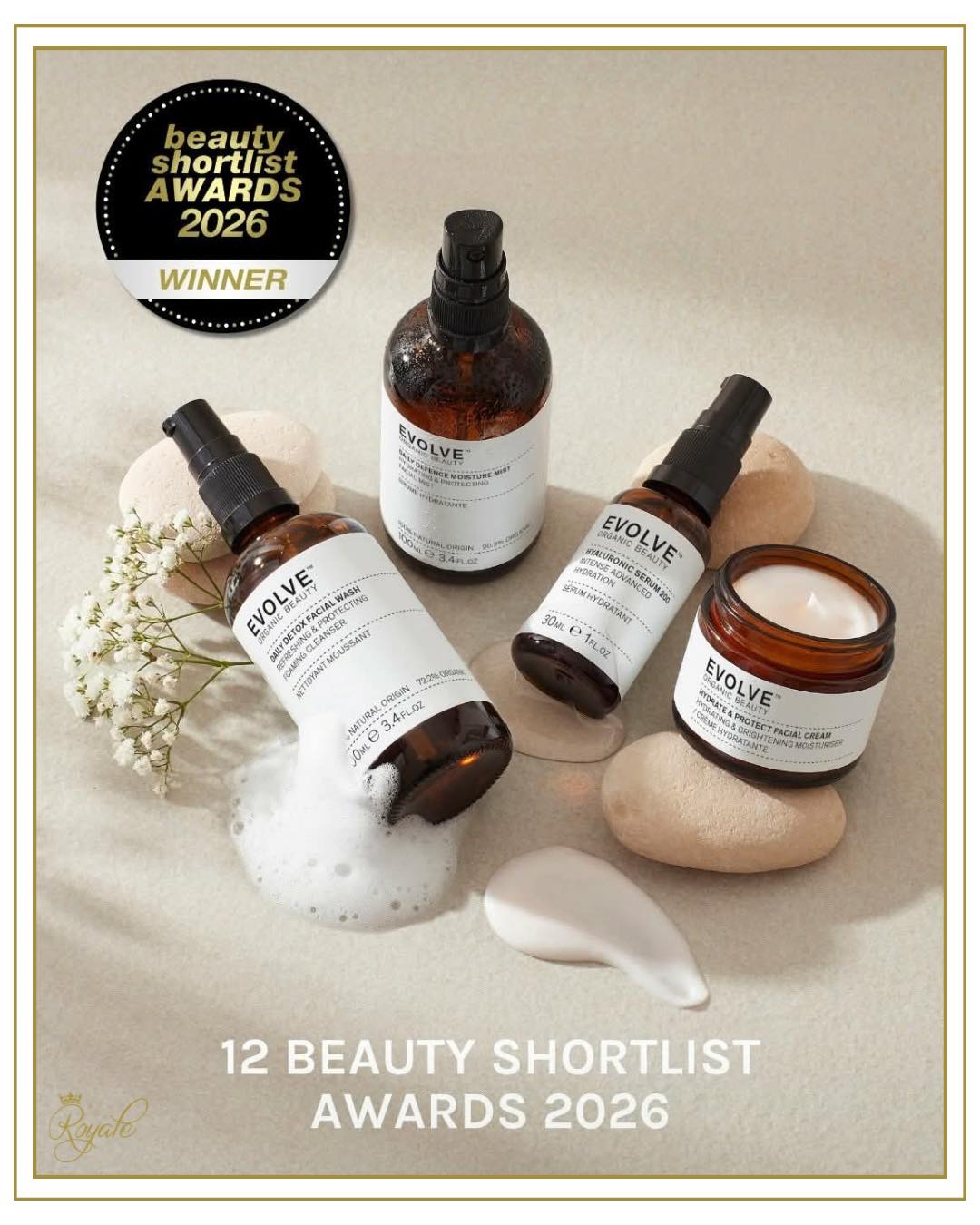✨ Introducing Evolve Organic Beauty to Royale Beauty ✨
We’re so excited to welcome this beautiful new organic skincare range into the clinic! 💛
Evolve is a purpose-driven UK beauty brand focused on PURE, PROVEN & PURPOSEFUL skincare that combines natural, high-performance ingredients with ethical, eco-conscious values.
We’re also thrilled to share that Evolve has just won 12 Beauty Shortlist Awards for 2026, including:
🏆 Best Natural / Organic Brand – UK
🏆 Best Value Natural / Organic Brand
🏆 Best Skincare Brand Age 30+
If you’re looking for effective, natural skincare that supports healthy glowing skin, we can’t wait for you to experience Evolve for yourself!