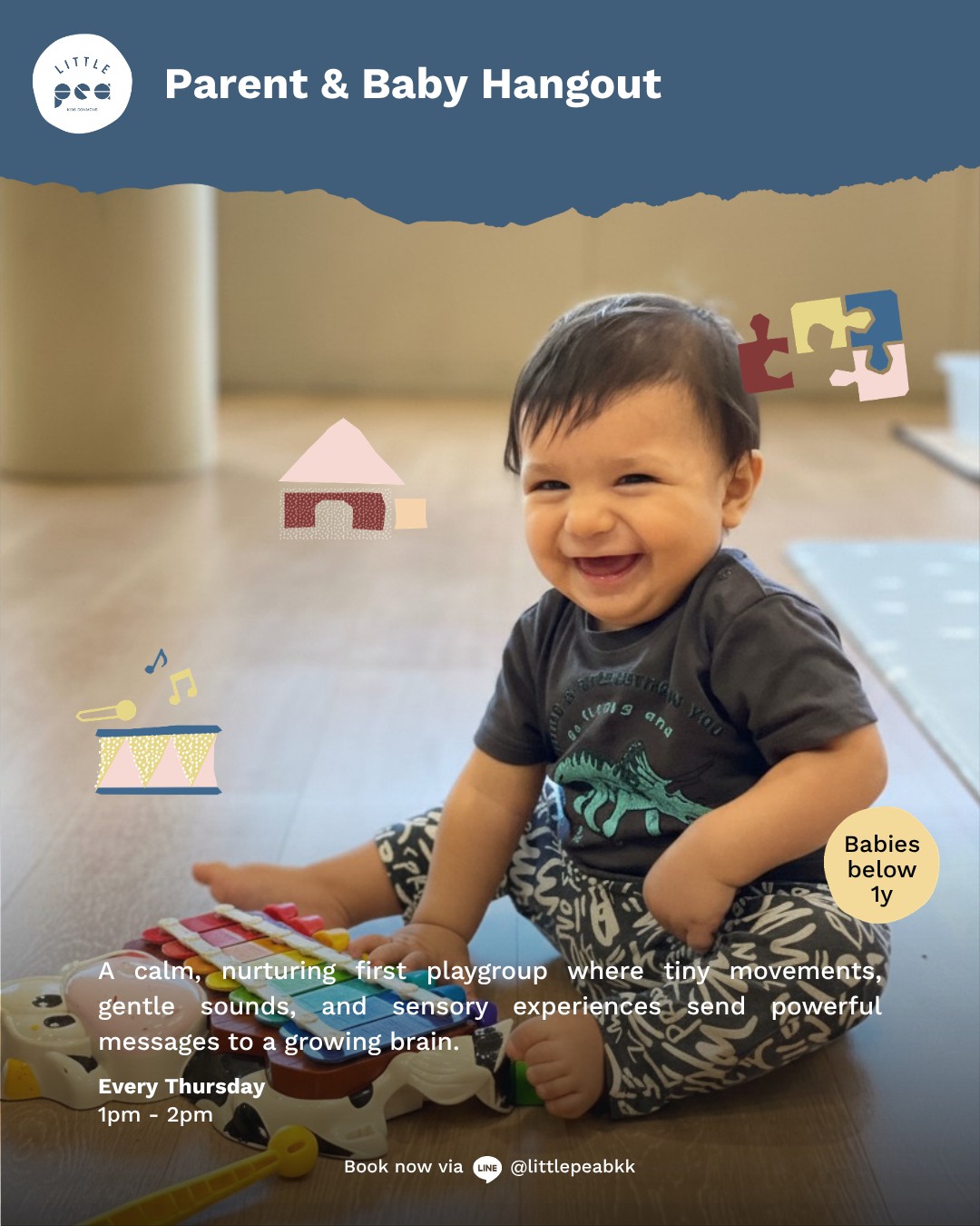 🌱 Tiny beginnings, big discoveries. At Little Pea, even our littlest peas have a space to explore, bond, and grow.
From gentle music sessions to cozy sensory play, our baby classes (for babies below 1 yr) are designed for connection, comfort, and early development. 🤍
🎶 Music Together® Babies (Wed 11:15am – 12pm)
🧸 Parent & Baby Hangout (Thu 1pm – 2pm)
Come create beautiful first memories together.
💥 Book now via Link in Bio or Line @littlepeabkk
____________
🌱 จุดเริ่มต้นเล็กๆ กับการค้นพบครั้งใหญ่ที่ Little Pea พื้นที่ที่พร้อมเป็น "อ้อมกอด" ให้เจ้าตัวเล็กได้เรียนรู้และสร้างความผูกพันกับครอบครัว ตั้งแต่เริ่มเรียนดนตรี ไปจนถึงการเล่นแบบกระตุ้นประสาทสัมผัสในบรรยากาศแสนสบาย เราตั้งใจออกแบบทุกรายละเอียด เพื่อให้คุณพ่อคุณแม่สบายใจและลูกน้อยมีพัฒนาการที่ดีไปพร้อมๆ กัน 🤍
💥 จองเลยผ่าน Link in Bio หรือ Line @littlepeabkk
____________
#LittlePeabkk #LittlePea #theCOMMONSbkk