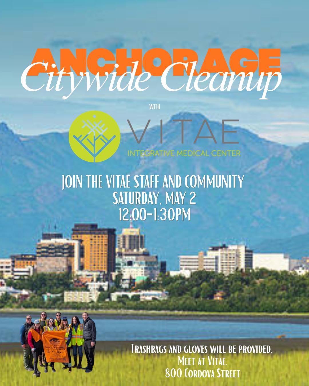 We invite you to join us this Saturday, May 2nd, as Vitae participates in the Anchorage Citywide Cleanup. Vitae Staff, friends, family, patients, and community members are all welcome. We'll spend some time together cleaning up around Vitae and the surrounding block. Let's spruce up our city for spring! 🌼