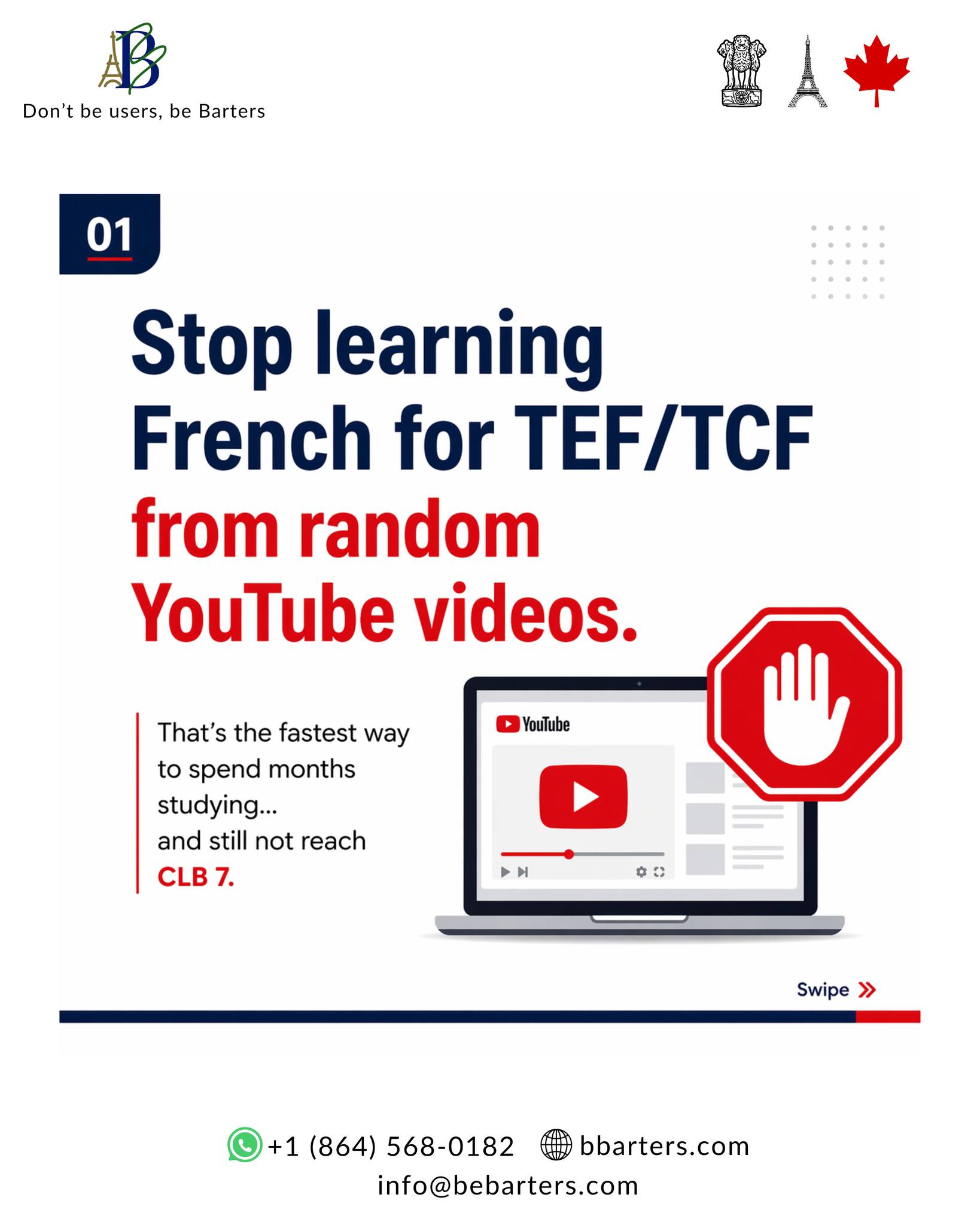 Most TEF/TCF aspirants spend months watching random French lessons on YouTube.
And then wonder why they can’t reach CLB 7.
Because TEF/TCF is not about how much French you know.
It’s about how well you handle the exam format.
Here are 3 mistakes that stop aspirants from getting their desired score.
Swipe through.
#visa #canada #studyincanada #studyvisa #explorecanada #canadavisa #canadalife #workvisa #workpermit #canadapr #pnp #ircc #ExpressEntry #ontario #quebec #Employment #TEF #TCF #bonjourquebec