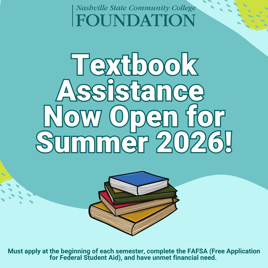 Great news! Textbook Assistance is now open for the Summer semester. Assistance is first come, first serve. 📚
Apply online at the link in our bio!
#NashvilleState #NSCCFoundation #StudentResources