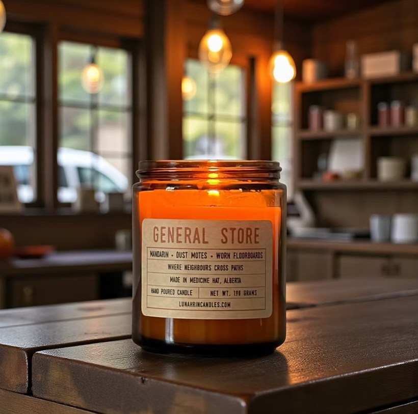 Morning light slips through the tall front windows and settles across the worn floorboards, each mark a trace of the many lives that have passed through. The door opens with a gentle chime and the air shifts, carrying the brightness of mandarins set near the till and the warmth of sunlit wood. Someone is always running in for one thing and staying twenty minutes longer than they planned.
Mandarin · Dust Motes · Worn Floorboards
https://www.lunahrincandles.com/product-page/general-store-candle