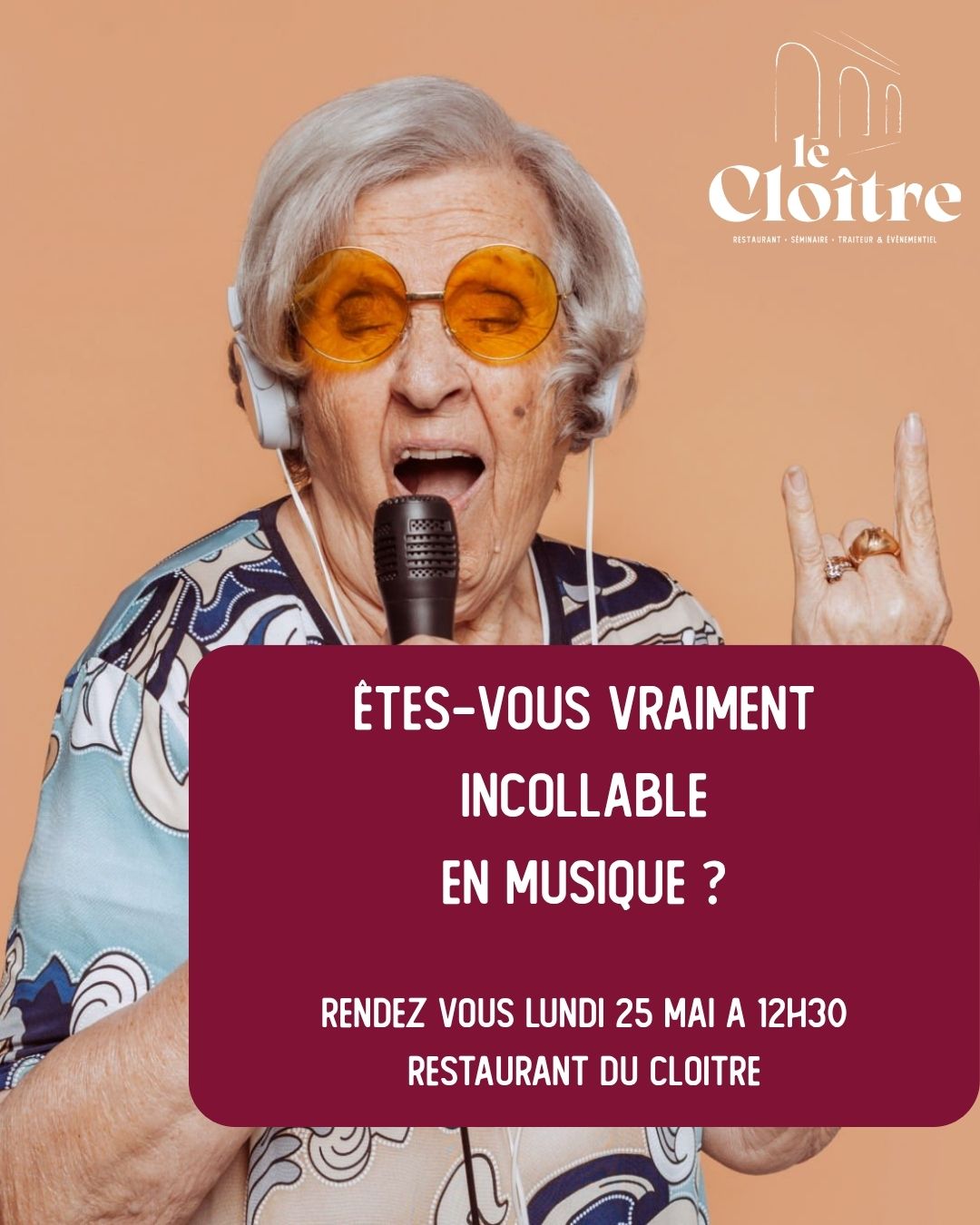 🎧 ÊTES-VOUS VRAIMENT INCOLLABLE EN MUSIQUE ? 🎧
On vous met au défi 👇
👉 Reconnaître les titres
👉 Trouver les artistes
👉 Battre les autres équipes
Le tout dans une ambiance festive avec :
🥂 Champagne offert
🍽️ Un déjeuner gourmand (menu du jour ou à la carte)
🎤 Une animation blind test signée Logis Hôtels
📅 Rendez-vous dès 12h30 au Restaurant du Cloître
🔥 Formez votre équipe et venez tenter votre chance !
Réservation au 03 85 89 18 91 ou en ligne https://www.restaurantducloitre.fr/contact
#restaurantducloitre #SaoneEtLoire #moulinssurallier03000 #digoin #route71 #CuisineFrançaise #CuisineDeSaison #Gastronomie #BourbonLancy #saoneetloiretourisme #bourbonlancytourisme #bourgognefranchecomté