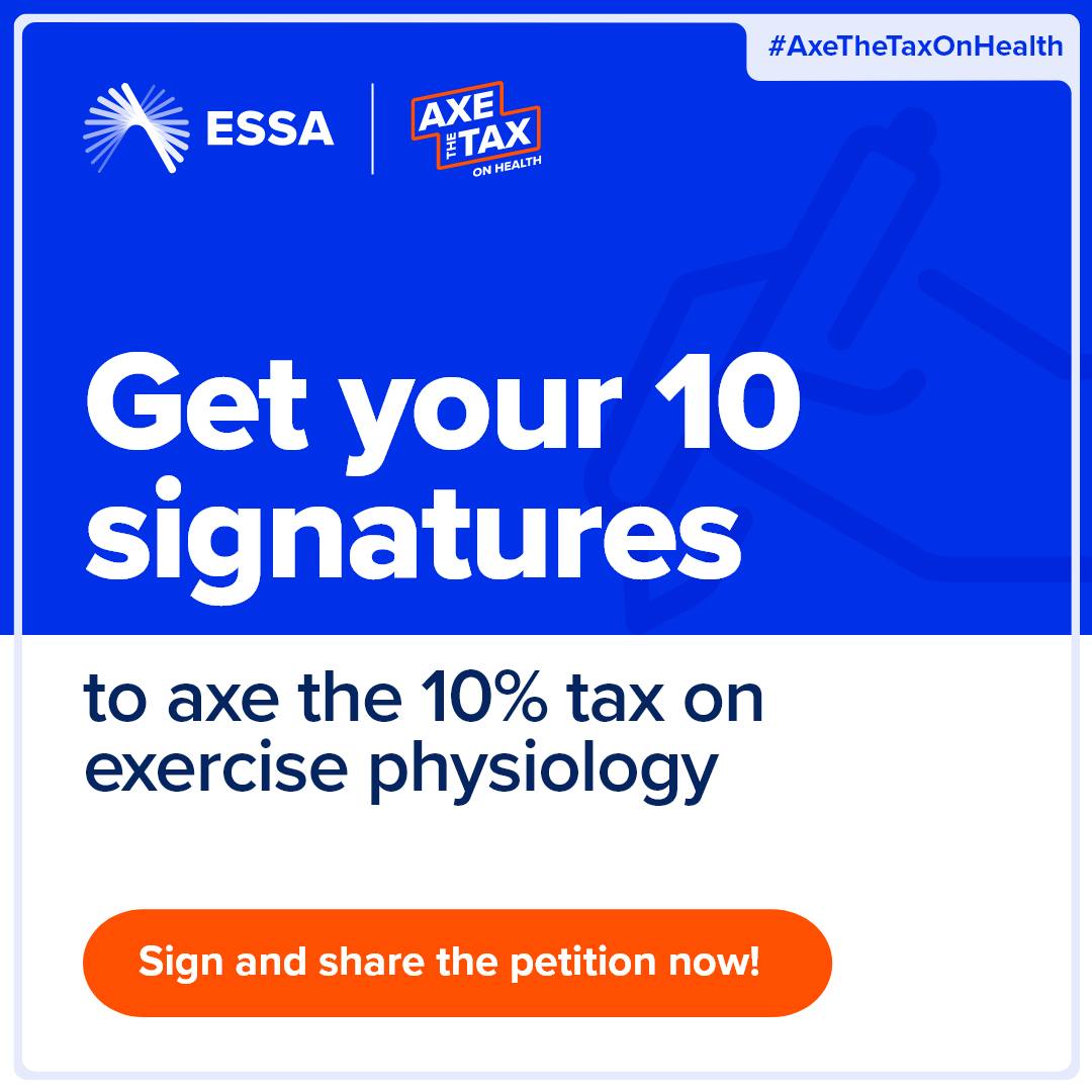 Australians shouldn’t be paying tax on essential healthcare, but right now, they do.
Exercise physiologists are essential to help people manage conditions like diabetes, cardiovascular disease, obesity and mental illness. But there’s a catch: it’s still taxed.
Under current legislation, exercise physiology is still subject to the Goods and Services Tax (GST). That means Australians pay an extra 10% every time they see an exercise physiologist.
What this means
Higher costs for patients managing chronic illness and injury
Barriers to access for vulnerable communities
Disincentives to use effective, preventive care
Together, we can create change. Here’s what you can do:
Sign the petition: Add your voice!
https://gst.good.do/axethetax/axe-the-tax-on-essential-healthcare/?fbclid=IwY2xjawRc10JleHRuA2FlbQIxMABicmlkETFFaXVWaVFIZ2NLWFFYVUVEc3J0YwZhcHBfaWQQMjIyMDM5MTc4ODIwMDg5MgABHj7sJrwdOyIrhWQniWx_Mpr6uMpRXh-qRQYcqhZfwSHiO85N8PU8tMl0g_kD_aem_zfB2pPWJ1Qocnk_RAGQV_g
Share the campaign on social media: Facebook | Instagram | LinkedIn and X