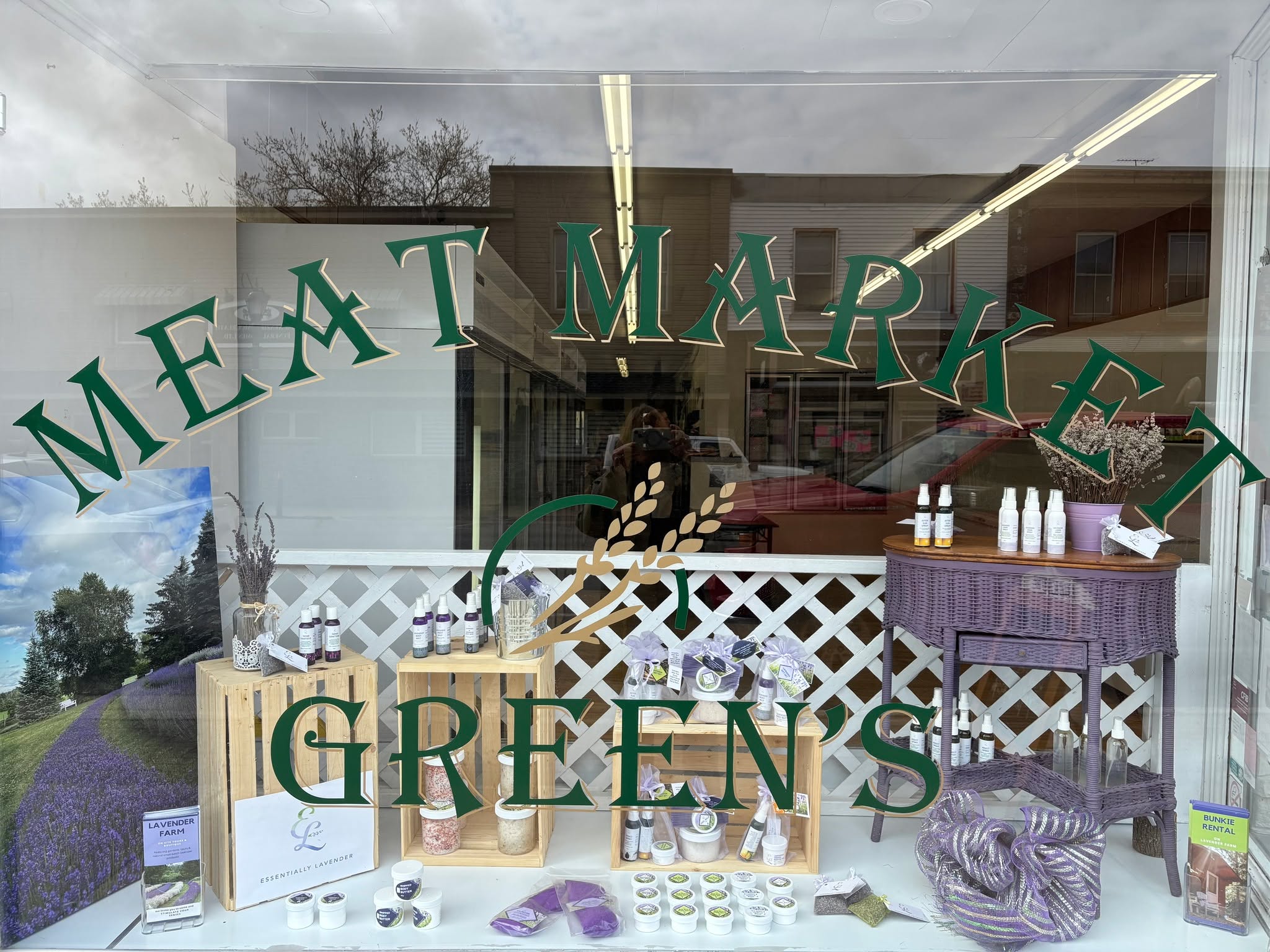 Essentially Lavender is adding a little lavender to the green for the month of May at Green's Meat Market in Lucknow. With Mother's Day coming up we have some gift sets as well as a selection of our products. All of our products will be available at the Lavender Boutique when we open on Friday, May 15th. While you are checking out the window, don't forget to pick up your meat order at Green's Meat Market so you are barbeque ready.
#greensmeatmarket #lucknow #windowdisplay #mothersday #bbqready #meat #explorethebruce #supportlocal #wingham #teeswater