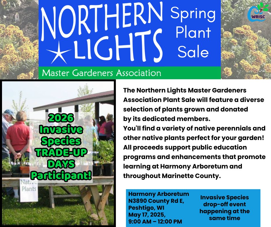 Northern Lights Master Gardeners Association Volunteers (NLMGA) has a spring plant sale coming up on Saturday, May 16th! They will be accepting vouchers from Trade-Up Days, AND will be accepting invasive shrubs at the same time!
NLMGA members will be on hand to offer expert advice on garden design and outdoor living spaces. They can also recommend the best plants to help bring your vision to life!
#shoplocal #GardenInspiration #nativeplants #nativegarden #Wisconsin #invasivespecies