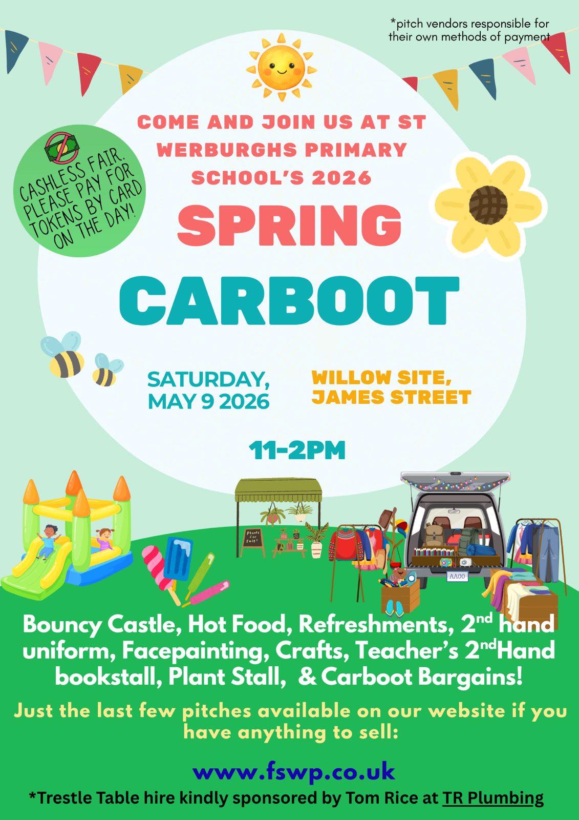 Saturday 9th May come and enjoy the Spring Car Boot at St Werburghs Primary School woop woop 🙌 💚💚🙌