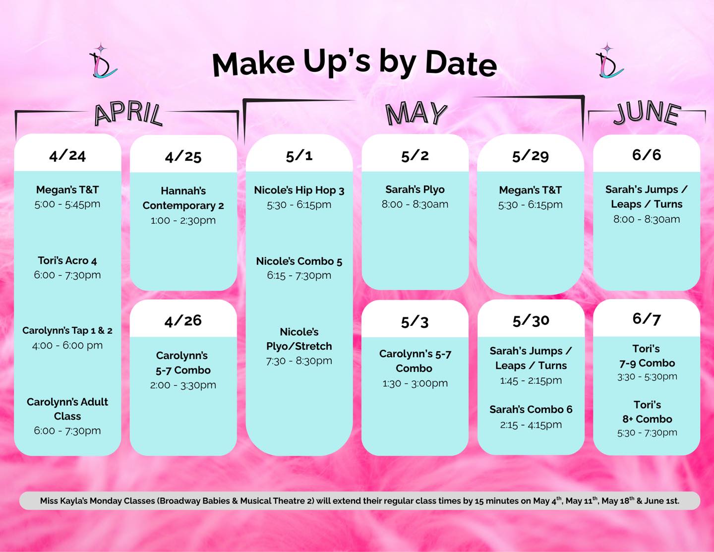 Today's Make Up Class!
Miss Carolynn’s 5-7 Combo: 1:30pm - 3:00pm