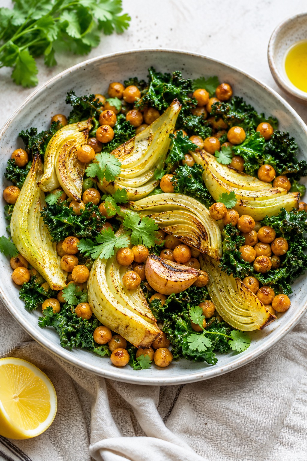 Looking for a nourishing meal that’s packed with flavour AND goodness? This warm salad is loaded with fibre, plant protein, and anti-inflammatory ingredients your body will love 💚
✨ Crunchy roasted chickpeas
✨ Caramelised fennel
✨ Crispy kale
✨ Turmeric + ginger goodness
Perfect for lunch, dinner, or meal prep!
Ingredients
• 1 fennel bulb, cut into wedges
• 1½ cups chickpeas
• 3 garlic cloves
• 1 tsp turmeric
• Large bunch curly kale
• Olive oil
• Sea salt
• Fresh coriander (optional)
Dressing
• 1 tsp fresh grated ginger
• 2 tbsp olive oil
• Juice of ¼ lemon
• Pinch of sea salt
Method
1️⃣ Roast fennel with olive oil, turmeric & sea salt at 200°C.
2️⃣ Toss chickpeas and garlic with turmeric, olive oil & salt, then roast until crispy.
3️⃣ Bake kale with olive oil and sea salt until slightly crispy.
4️⃣ Mix dressing ingredients together.
5️⃣ Toss everything together and drizzle with dressing. Garnish with coriander if desired.
Simple. Nourishing. Delicious. 💚
#HealthyRecipes #AntiInflammatoryFoods #HealthyEating #PlantBasedMeals #WellnessJourney #InspiredFitness #HealthyLifestyle #MealPrepIdeas