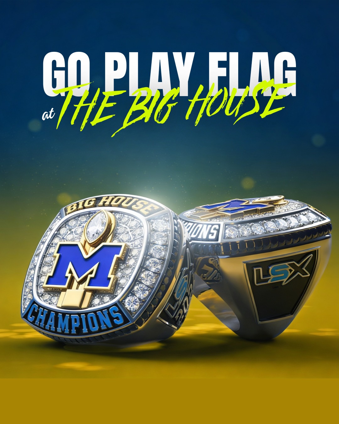 🔥 THIS WEEKEND, SIX TEAMS LEAVE WITH THE RINGS. 🔥
The stage is set. The Big House is ready. The championship rings are waiting.
Every division has a dream. Every team has a shot. But only six champions will walk away with the title and earn the right to say they conquered Michigan Stadium.
🏆 6 Divisions
💍 6 Champions
〽️ 1 Legendary Xperience
Who’s ready to Leave Their Mark at The Big House?