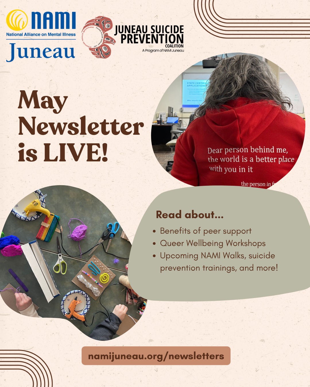 **Link in bio or visit namijuneau.org/newsletters**
Our May newsletter is live, and we hope you check it out!