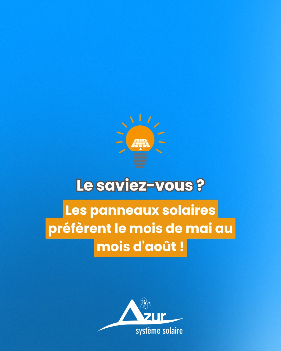 Non, août n’est pas toujours le meilleur mois pour produire.
Les panneaux solaires préfèrent souvent le bon équilibre du mois de mai :
plus de douceur, beaucoup de lumière, et moins de surchauffe.
👉 Températures modérées
👉 Jusqu’à 14h de luminosité par jour
👉 Un très bon ensoleillement
👉 Un rendement souvent plus intéressant qu’en pleine chaleur
Contrairement à ce qu’on pense, au-delà de 25°C, un panneau solaire perd en efficacité.
C’est pour ça qu’une installation bien pensée se calcule selon votre toiture, votre orientation et votre consommation réelle.
📩 Demandez votre étude gratuite via le lien en bio.
#PanneauxSolaires #EnergieSolaire #Autoconsommation #AzurSystemeSolaire #TransitionEnergetique #Grasse