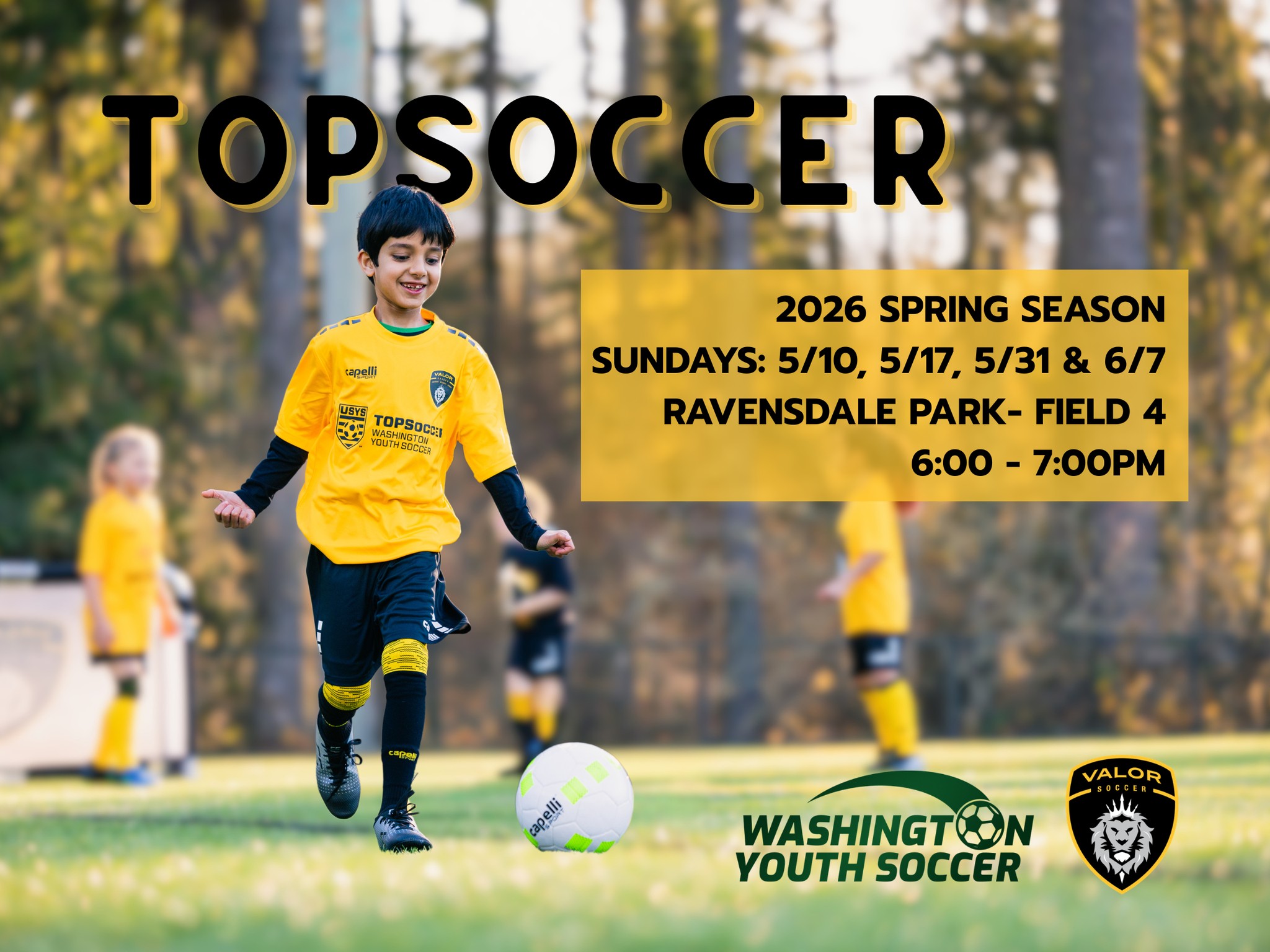TOPSoccer kicks off this Sunday, May 10, and we can't wait to get started!
Our TOPSoccer program is designed to create a fun, supportive, and inclusive environment for athletes with intellectual, emotional, or physical disabilities. Every player deserves the opportunity to experience the game, build confidence, and be part of a team.
Our Spring Season will run for 4 Sundays (May 10, 17, 31 and June 7), from 6-7pm at Ravensdale Park. TOPSoccer is open to athletes with diverse abilities, ages 4+. TOPSoccer is free to participate and a jersey is included with registration. Registration available weekly. #TOPSoccer #WeAreValor #ValorPride
Let's make this an incredible season! To register, click the link in our bio.