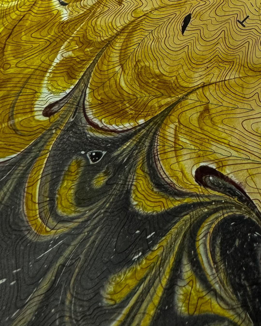 “WHITE OAKS” (detail) marbling on vintage topo map
The thick tree canopy provides shade and protection from the sun while providing restful views for the hiker. Family friendly, this area will not be crowded with tourists, and let’s hope it stays that way.
#BlueRidgeMountains
#AppalachianArt
#MountainInspiration
#MarblingArt
#PaperMarbling