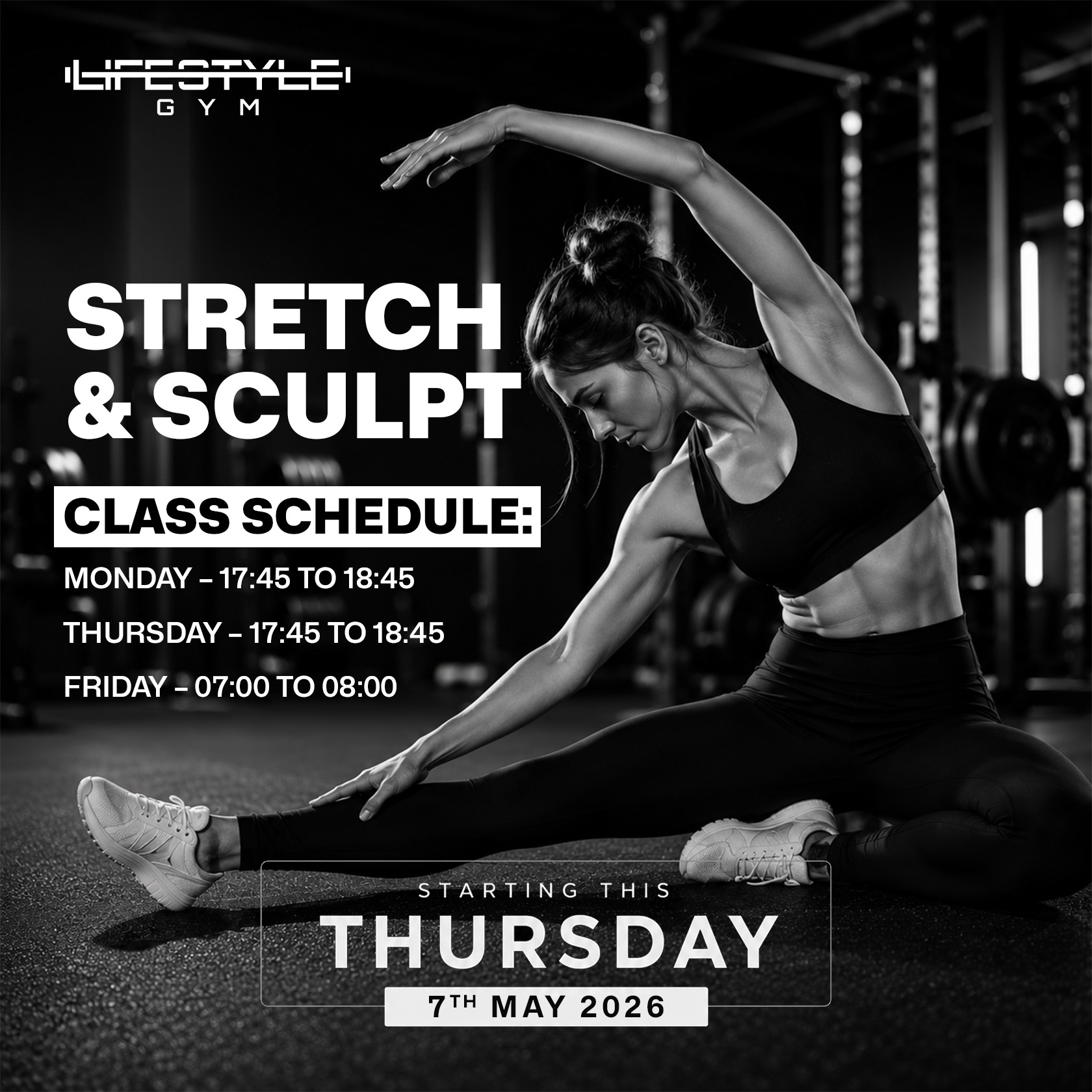 Stretch, tone, and strengthen with our new Stretch & Sculpt classes at Lifestyle Gym, East Park Mall 💪✨
Improve flexibility, build lean muscle, and leave every session feeling stronger and refreshed. Join us and make movement part of your lifestyle!
📅 Class Schedule:
• Monday – 17:45 to 18:45
• Thursday – 17:45 to 18:45
• Friday – 07:00 to 08:00
Starting this Thursday, 7th May 2026.
#LifestyleGym #StretchAndSculpt #FitnessLifestyle #GroupFitness #StayActive #FlexibilityTraining #StrengthAndTone #HealthyLifestyle #WorkoutMotivation #GymLife #FitnessJourney #Wellness #LusakaFitness #MorningWorkout #EveningWorkout