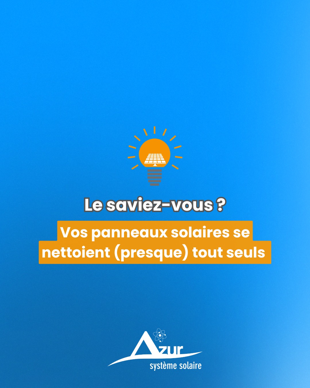 Le saviez-vous ?
Vos panneaux solaires se nettoient presque tout seuls !
Contrairement à une idée reçue, les panneaux solaires ne demandent pas un entretien lourd au quotidien. Grâce à leur inclinaison et aux pluies régulières, une grande partie des poussières, pollens et petites salissures est naturellement évacuée.
Dans la majorité des cas, un simple contrôle visuel de temps en temps suffit, avec un nettoyage plus ponctuel seulement si cela est nécessaire.
Résultat : une installation simple à vivre, performante et pensée pour durer. ☀️
Chez Azur Système Solaire, nous vous accompagnons avec des solutions fiables, durables et adaptées à votre toiture comme à vos besoins.
#LeSaviezVous #PanneauxSolaires #EnergieSolaire #Autoconsommation #EntretienPanneauxSolaires #TransitionEnergetique #AzurSystemeSolair