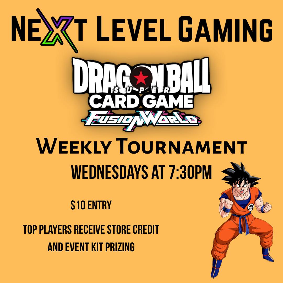 We host our weekly Dragon Ball Fusion World tournaments every Wednesday at 7:30pm! They are a $10 entry and top players will receive store credit and event kit prizing. Players must be signed up in BANDAI TCG+ to play in the event. We look forward to seeing everyone there!
#dragonball #dragonballtcg #tcg #fusionworld #smallbusiness #tcgcommunity
