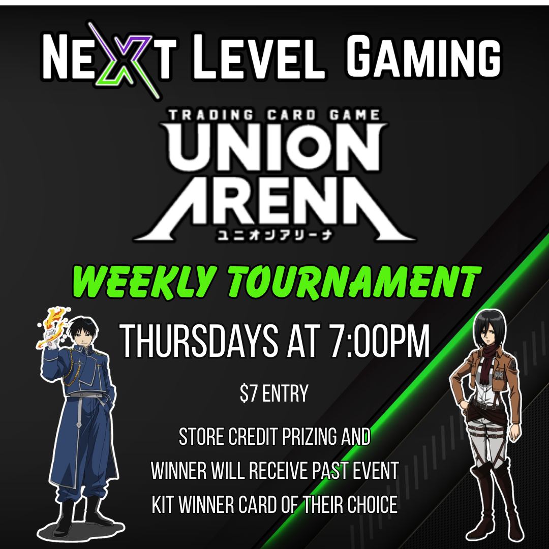 We host our weekly tournaments for Union Arena on Thursdays at 7pm! Our Thursday tournaments offer players a chance to win older event kit prizing (our Sunday tournaments use the current event kit prizing) and entry is $10. Players must be signed up in BANDAI TCG+ to enter the event. We look forward to seeing everyone there!
#unionarena #unionarenatcg #tcg #tcgcommunity #smallbusiness