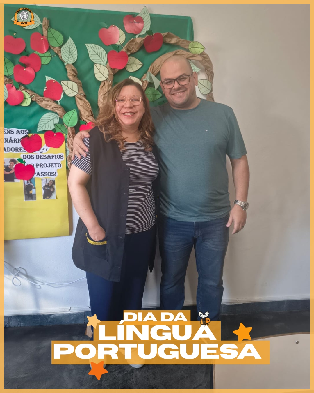 A Língua Portuguesa é fundamental para a comunicação, a expressão de ideias e a construção do conhecimento. Por meio dela, os alunos desenvolvem o pensamento crítico e ampliam sua compreensão do mundo. Quando aliamos o ensino da língua ao lúdico, tornamos a aprendizagem mais significativa, leve e envolvente, despertando o interesse e a participação de todos. Nesse contexto, cada atividade representa passos importantes no desenvolvimento das habilidades de leitura, escrita e interpretação, fortalecendo a autonomia e o prazer em aprender. Neste dia, celebramos nossos dois professores de Língua Portuguesa, professora Maria Aparecida e professor Wallan!