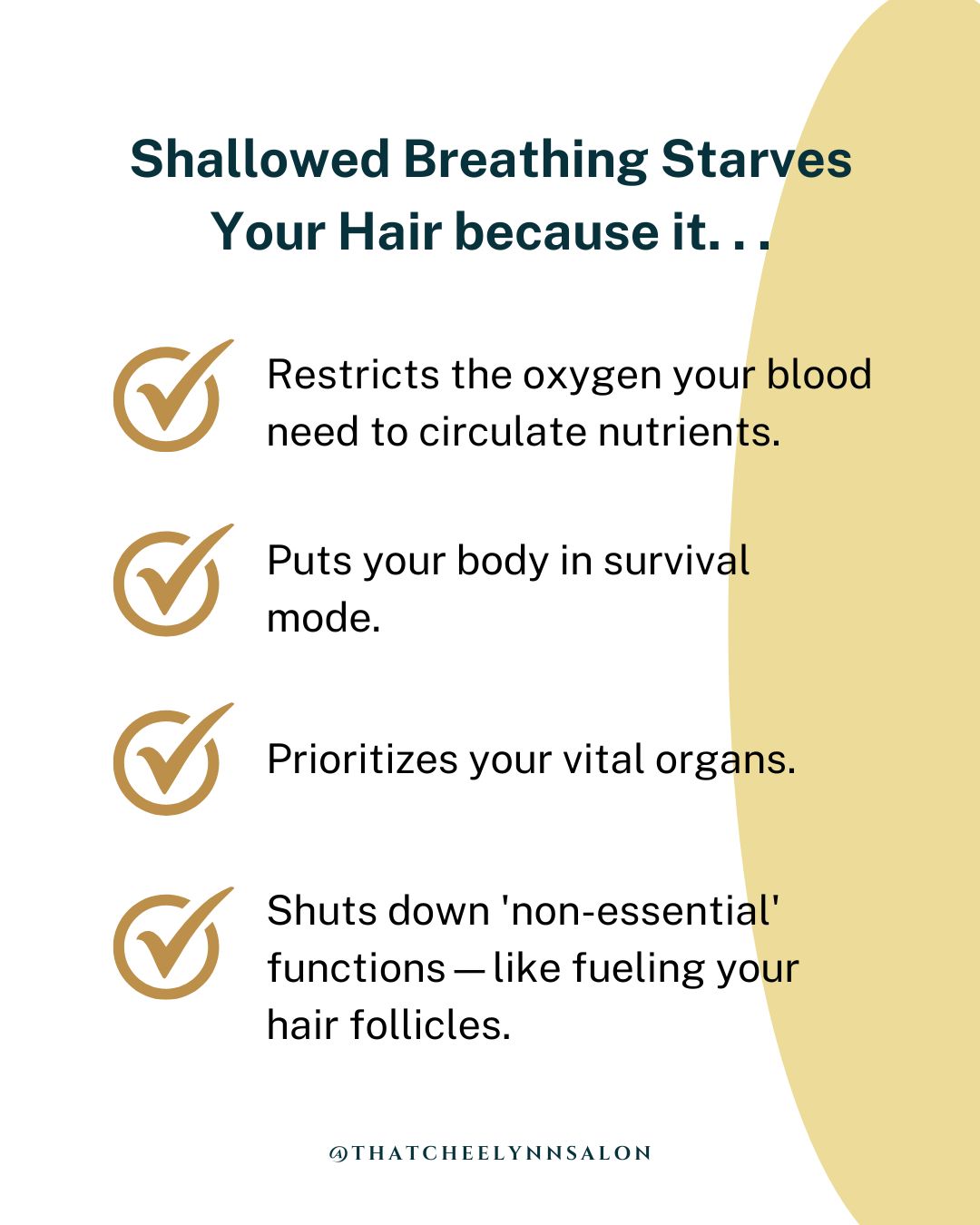 Did you know that sudden hair shedding might actually be an SOS signal your body is sending from the inside?
During my own battle with endometriosis and fibroids, there were times when the chronic pain was so overwhelming it made my breath feel incredibly shallow.
Why does this matter?
Because shallow breathing restricts the critical oxygen your blood needs to circulate nutrients. When your blood isn't properly oxygenated, your body enters survival mode. It prioritizes your vital organs and immediately shuts down 'non-essential' functions—like fueling your hair follicles. This starves your crown at the cellular level, pushing your hair straight into the shedding phase.
You simply cannot heal the scalp without first calming the nervous system and taking a deep, restorative breath.