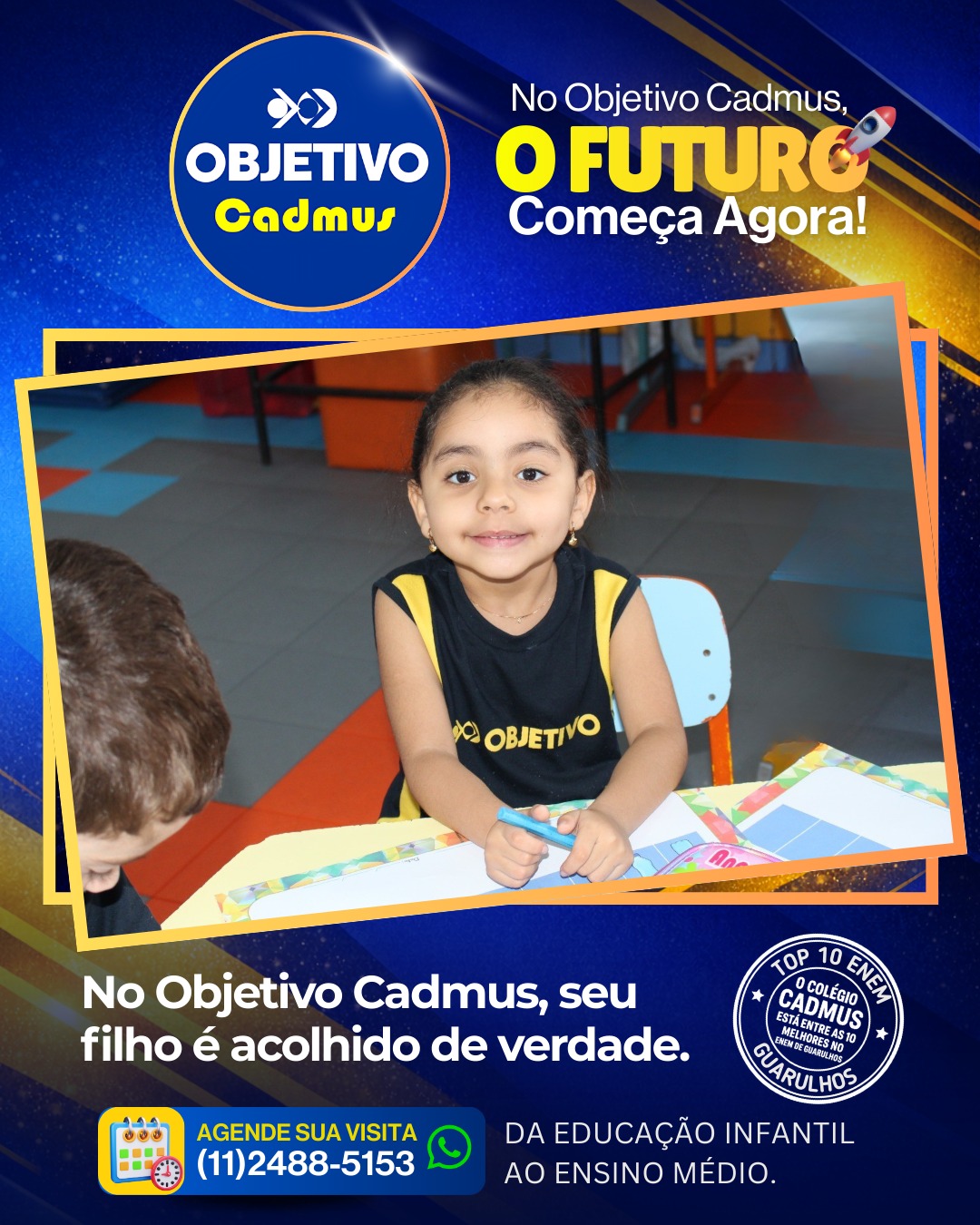 Educação forte, estrutura completa e localização que facilita sua rotina. Sistema Objetivo, do Infantil ao Ensino Médio, mais perto de você.
Rua: Sargento da Aeronautica Benedito Fumeni, 586. Jardim Cumbica.