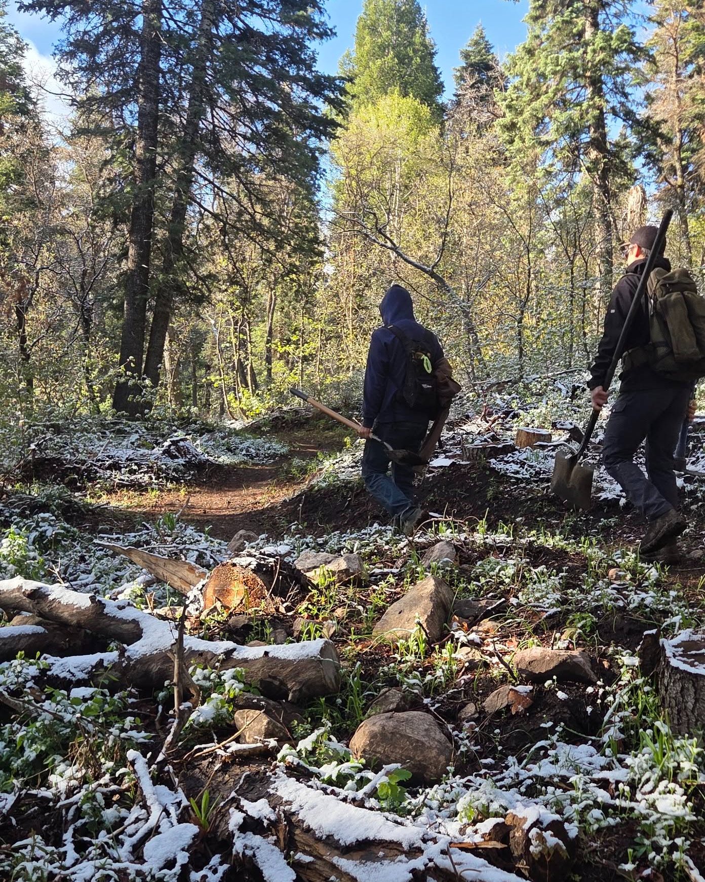 Canyon Rim Trail Update 🏔️
We were greeted this morning with snow on Canyon Rim, which put a pause on new trail work — so we shifted gears and hiked the full trail instead, focusing on improving drainage in the wet sections.
There are still some seriously muddy spots out there, but we're making progress! What we really need now is a few weeks of warm overnight temps and dry weather, and we'll be ready to open it up.
Stay tuned for updates, and thanks for your patience! 🤞☀️