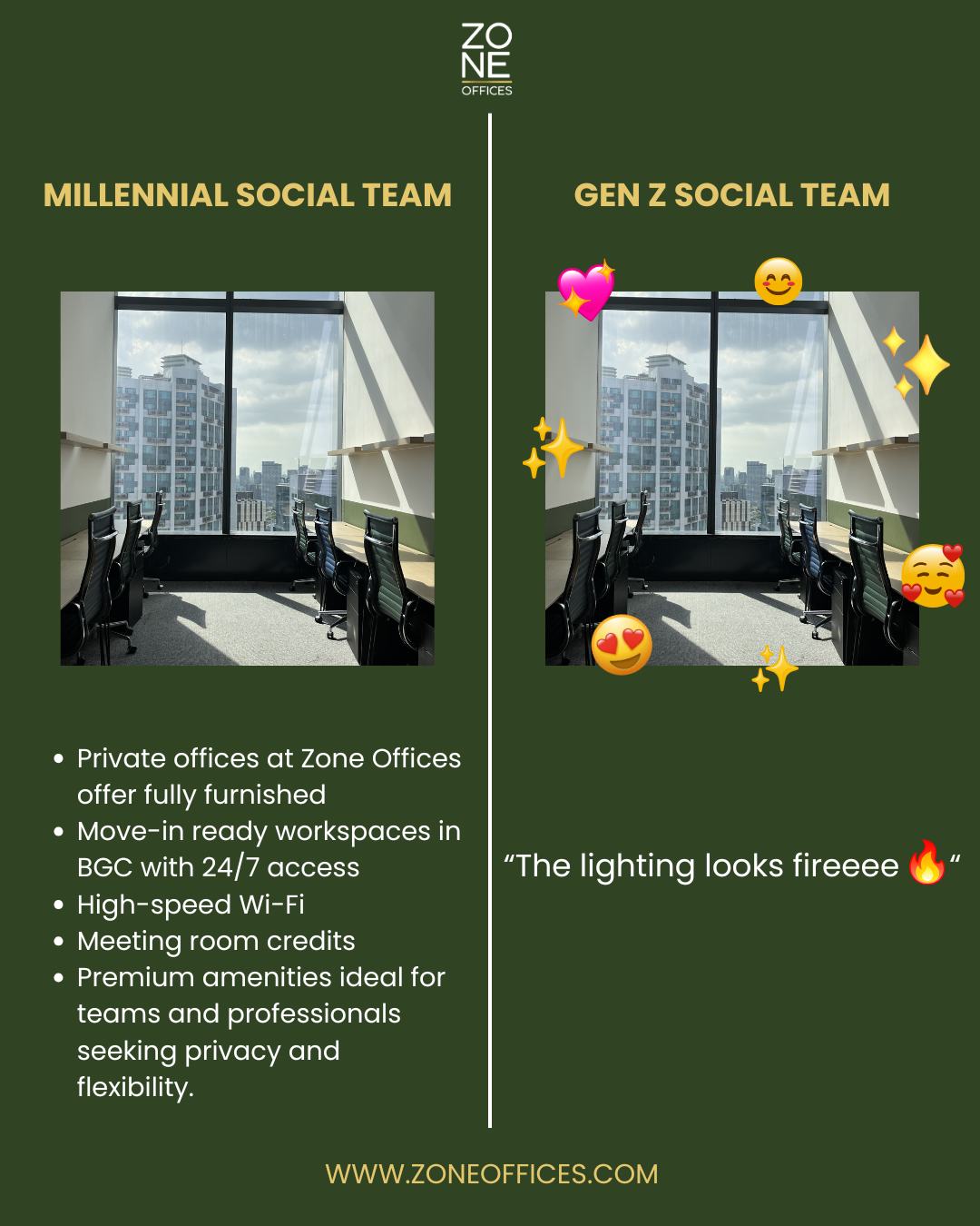 POV: You hired a Gen Z social media manager and now every corner of the office is βfor the aesthetic.β β¨
#ZoneOffices #MillennialVsGenZ #OfficeHumor #WorkTok #CoworkingSpace