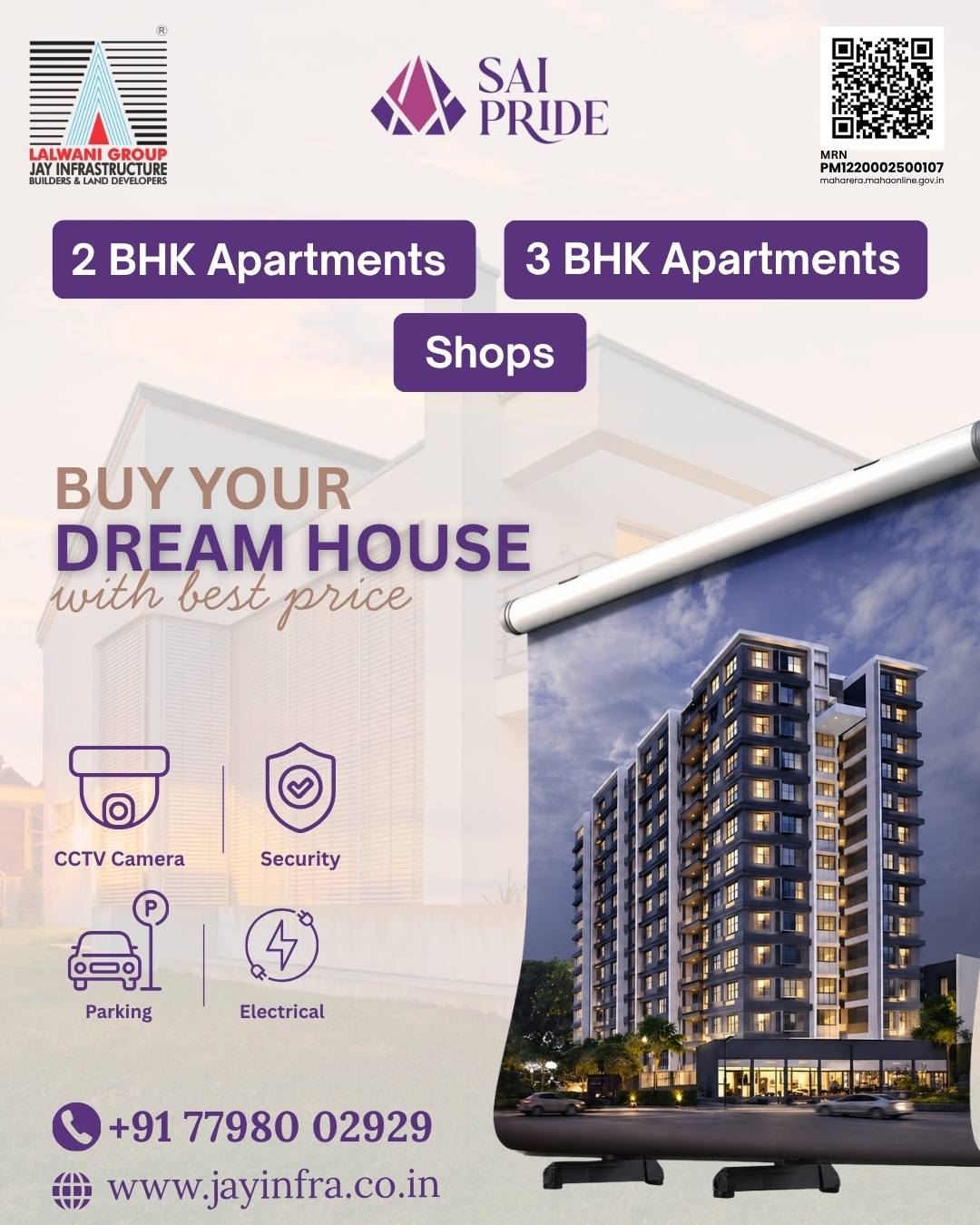 Peace of mind, standard at every level. 🛡️✨
Your dream home at Sai Pride is designed for the modern family that values both luxury and security. From 24/7 CCTV surveillance and robust security measures to convenient parking and seamless electrical infrastructure—we have taken care of every detail. Experience the perfect blend of safety and comfort.
Don’t just dream it, own it. Click the link in our bio or call us to book your site visit!
📞 +91 77980 02929
🌐 www.jayinfra.co.in
#SaiPride #LalwaniGroup #DreamHome #NashikRealEstate #2BHKNashik