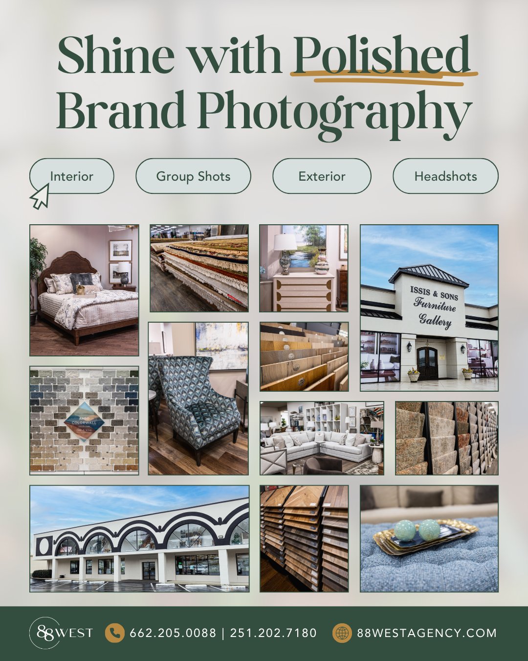 📸 Your brand deserves more than average visuals.
Strong photography doesn’t just look good, it tells your story, builds trust, and sets you apart before a single word is read. At 88 West, we capture images that feel authentic, intentional, and aligned with your brand from the very first glance. ✨
Ready to elevate how your business shows up? Let’s create something worth stopping for.
-
📞 662.205.0088 | 251.202.7180
💻 88westagency.com
-
#88West #88WestAgency #NorthMS #ALGulfCoast #MSGulfCoast #TupeloMS #GulfShoresAL #HuntsvilleAL #MarketingAgency #DigitalMarketing #BrandPhotography #VisualBranding