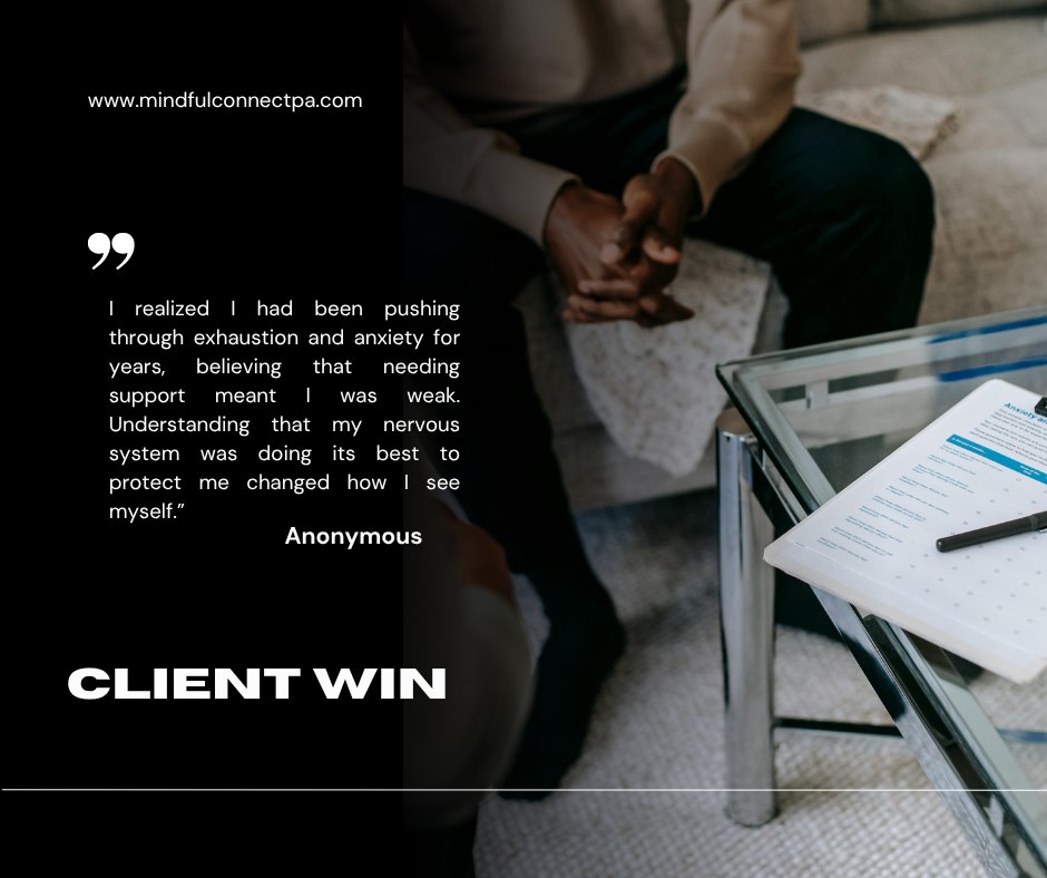 This week a client shared something powerful:
“I realized I had been pushing through exhaustion and anxiety for years, believing that needing support meant I was weak. Understanding that my nervous system was doing its best to protect me changed how I see myself.”
Through consistent use of the daily Mental Health Check-In, nervous system tools, and compassionate practices, she began to experience real shifts — better sleep, clearer boundaries, and a growing sense of safety in her own body.
This is the kind of deep, meaningful change I love witnessing during Mental Health Awareness Month — moving from self-criticism to self-understanding, from survival mode to gentle regulation.
If you’re navigating anxiety, burnout, trauma responses, or the weight of carrying too much, real support is available.
I’m holding space for your healing this month. You don’t have to do it alone.
What’s one area of your mental health that you’re ready to meet with more compassion?