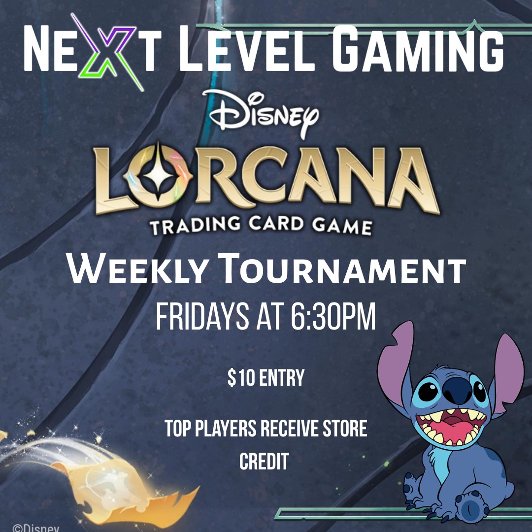 We host our weekly Lorcana tournaments on Fridays at 6:30pm! It is a $10 entry and top players will receive store credit prizing. For participation, players will receive a foil promo card. We look forward to seeing everyone there!
#lorcana #lorcanatradingcardgame #tcg #tcgcommunity #disneylorcana