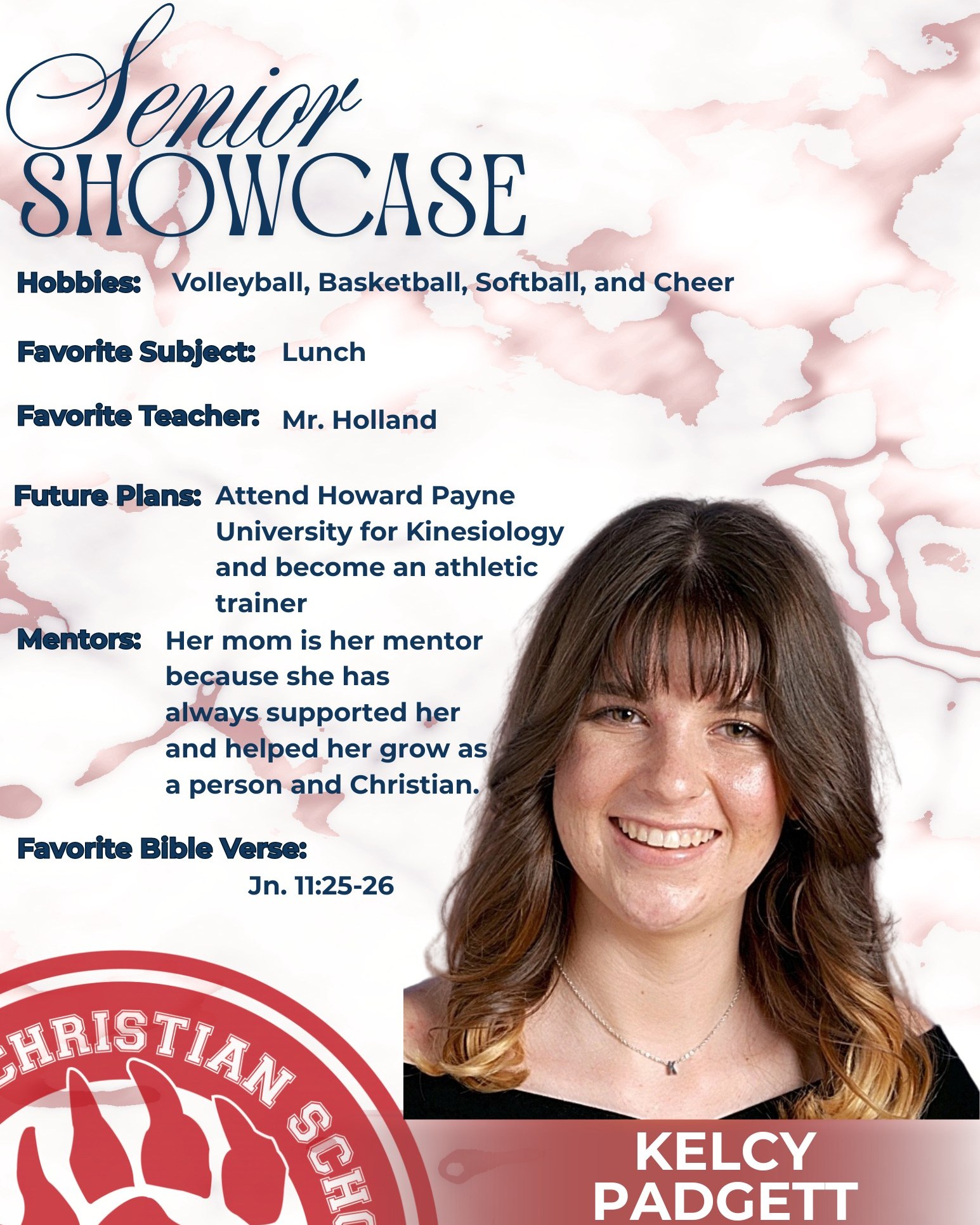 This Sumter Christian School senior showcase is focused on Kelcy Padgett.
Congratulations, Kelcy!