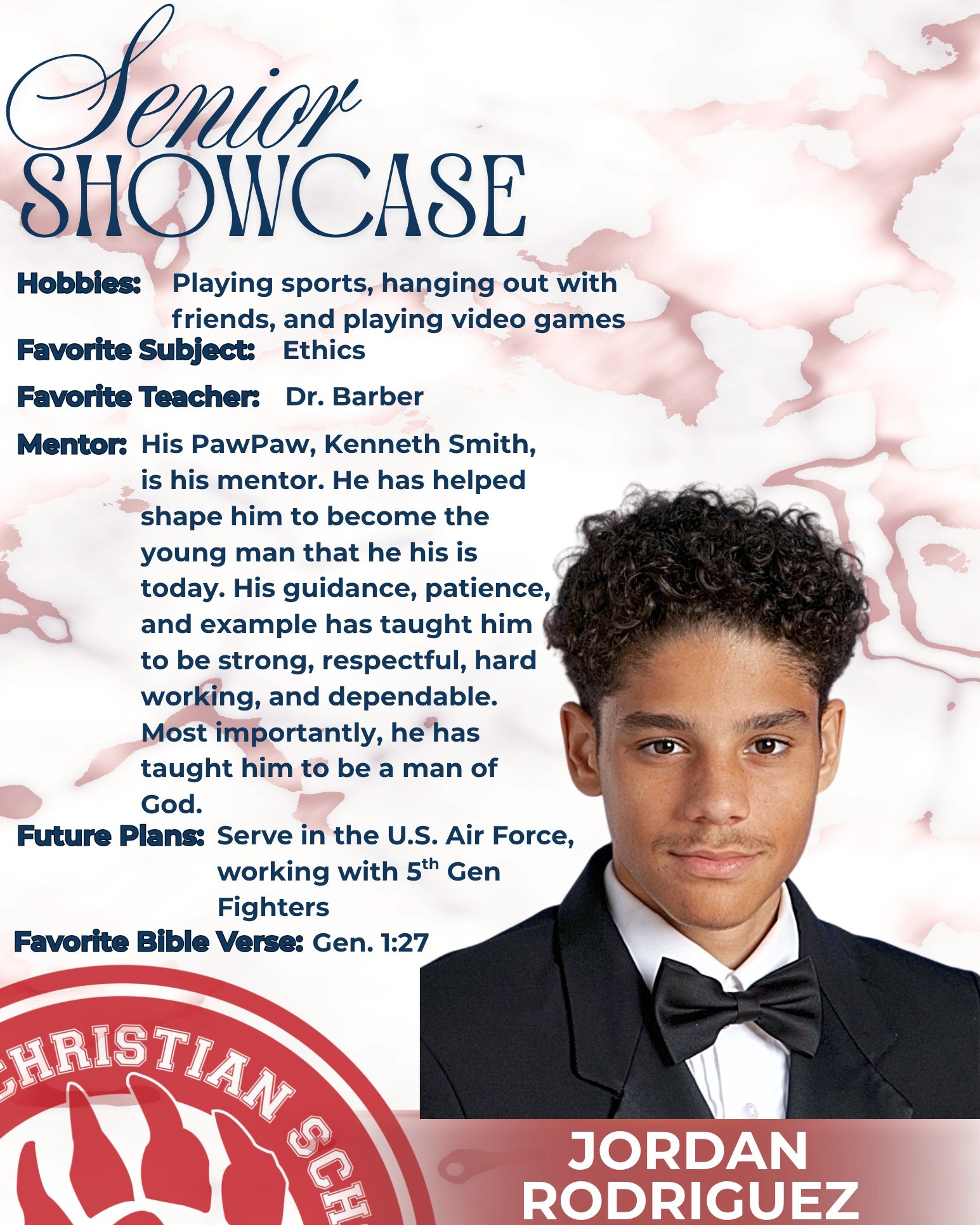 This Sumter Christian School senior showcase is focused on Jordan Rodriguez.
Congratulations, Jordan!