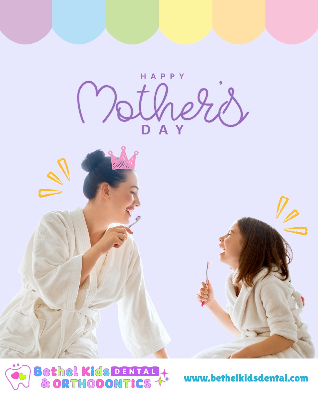 Behind every bright smile is a mom who cared first. 🦷💖
Today, we celebrate the love, care, and strength of every mom who keeps their little one smiling. Happy Mother’s Day!
From all of us at Bethel Kids Dental, thank you for trusting us with your child’s smile. 💕